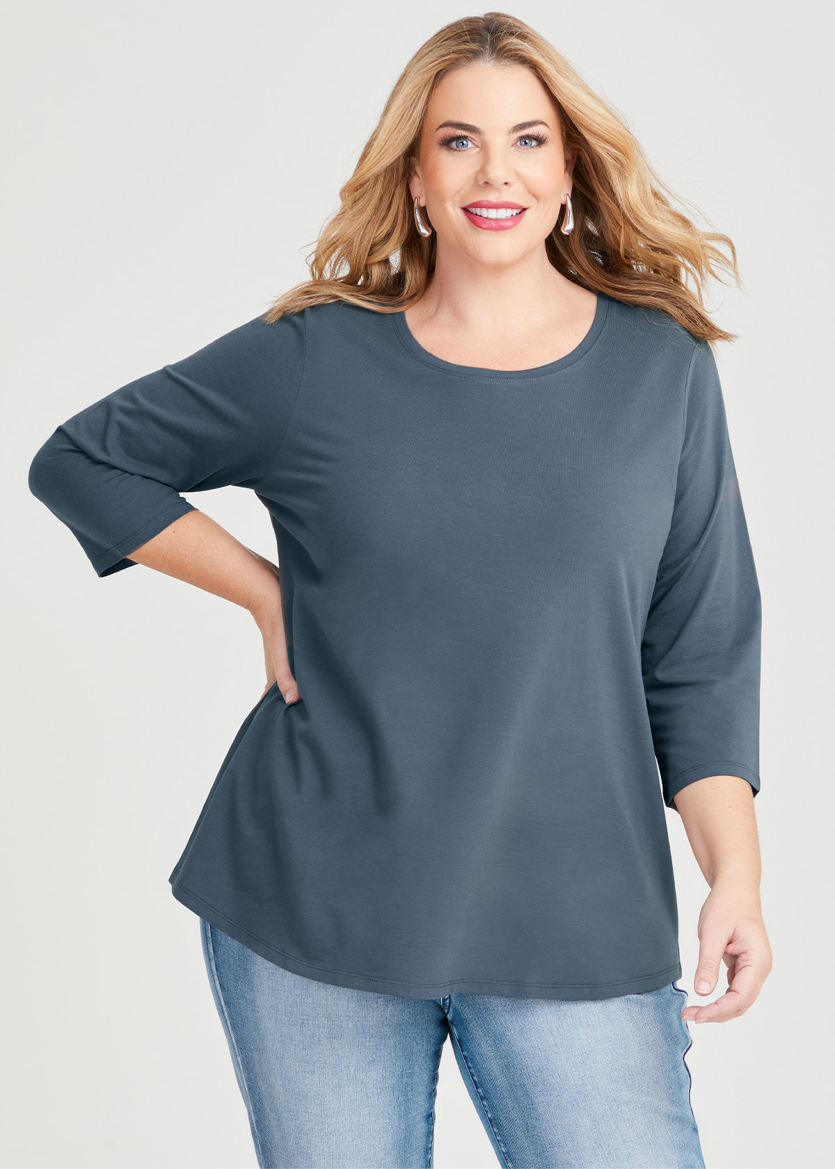 Shop Plus Size Australian Cotton 3/4 T-Shirt in Blue | Taking Shape AU