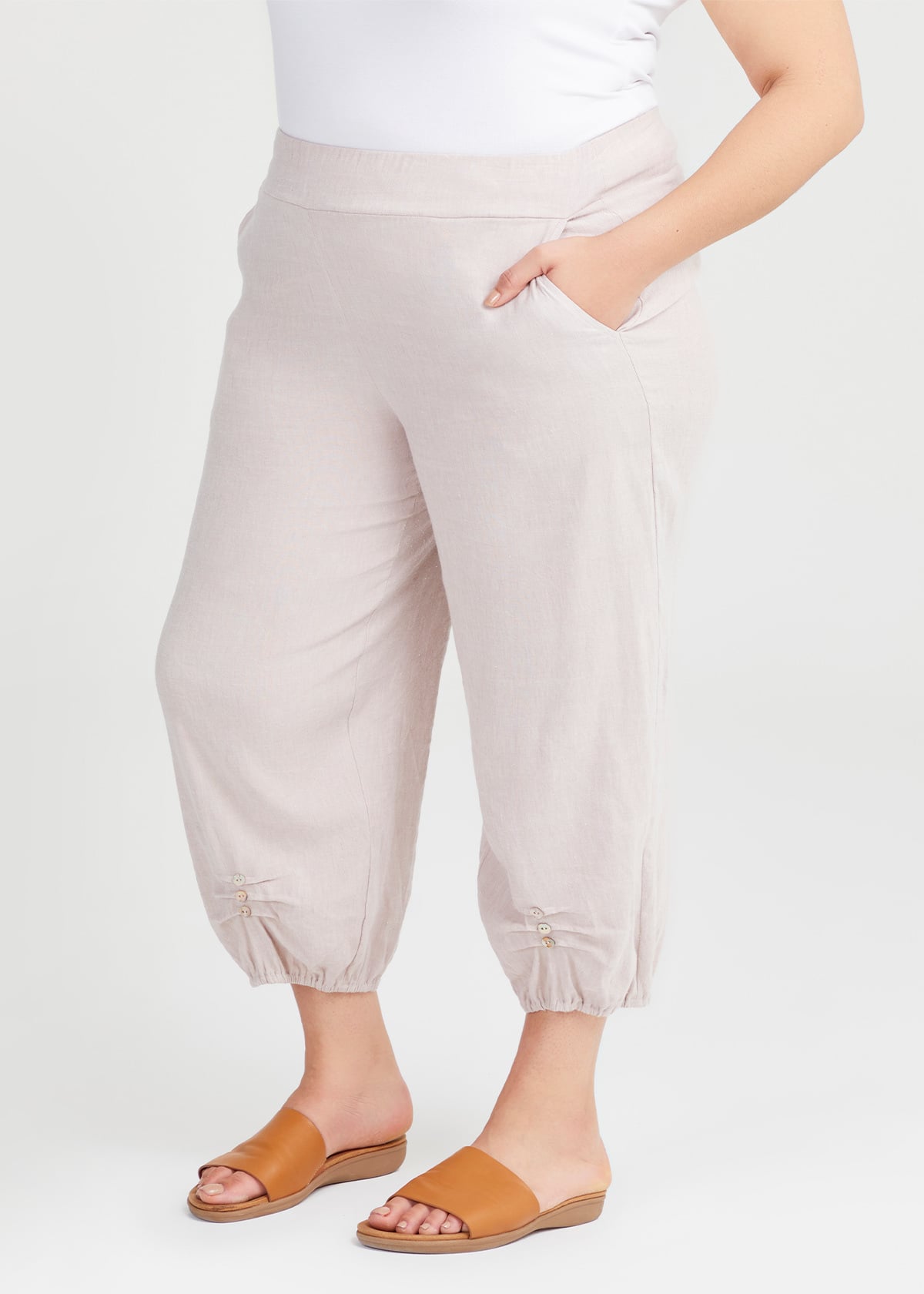 Linen Flat Front Crop Pant Poppy