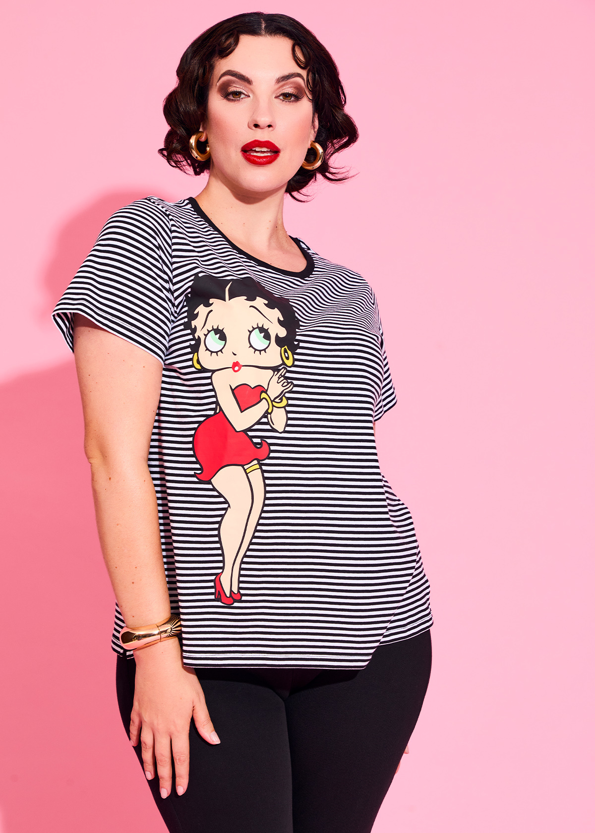 Shop Plus Size Betty Boop Stripe T-shirt, Stripes Taking Shape AU