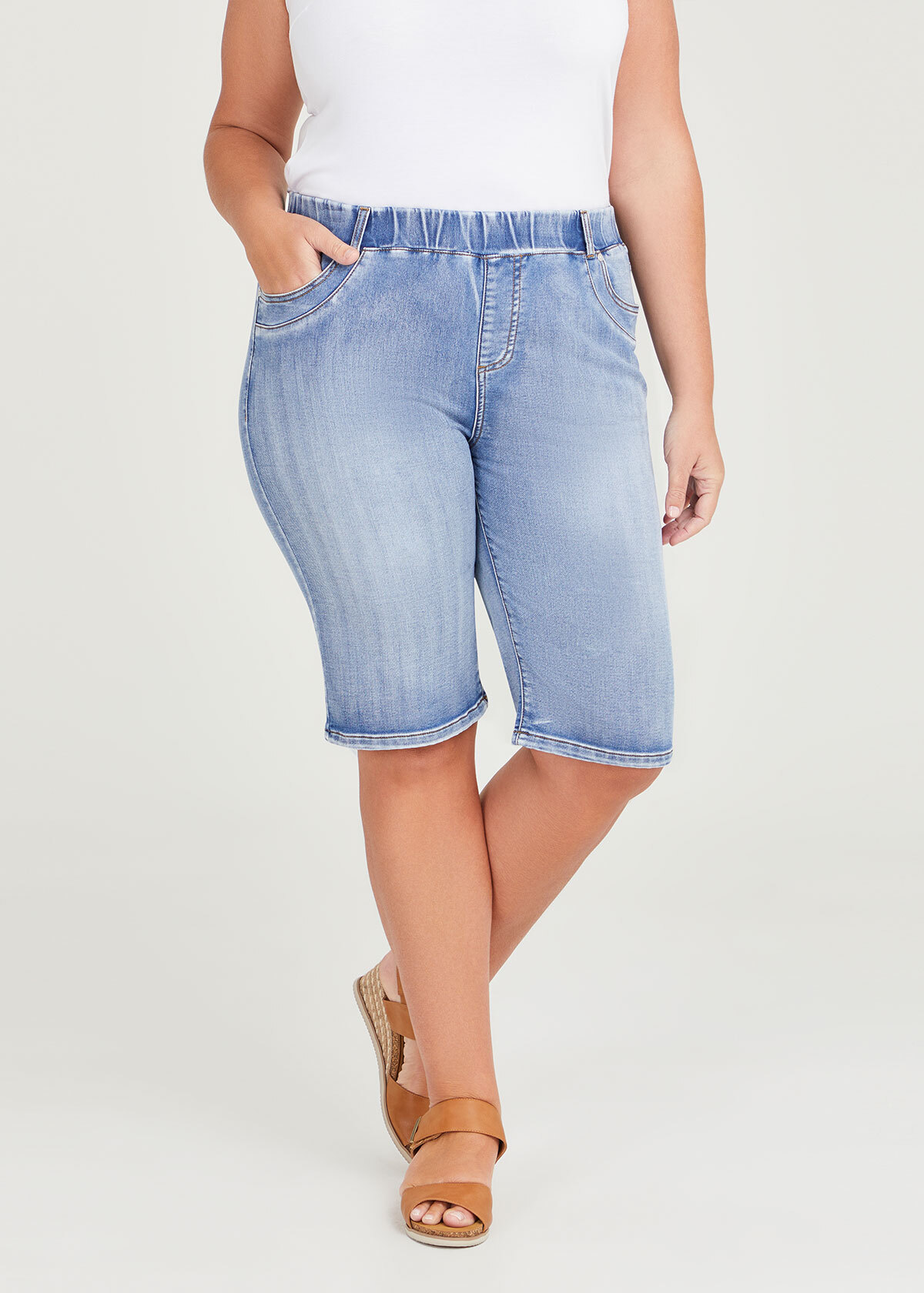 Buy Plus Size Women Regular Fit Cotton Denim Shorts(Bermuda)- Thigh Length-  MID RISE- SLIGHT STRETCH- Lemon Yellow/ Dark Blue colors- Waist Size  (2XL)36