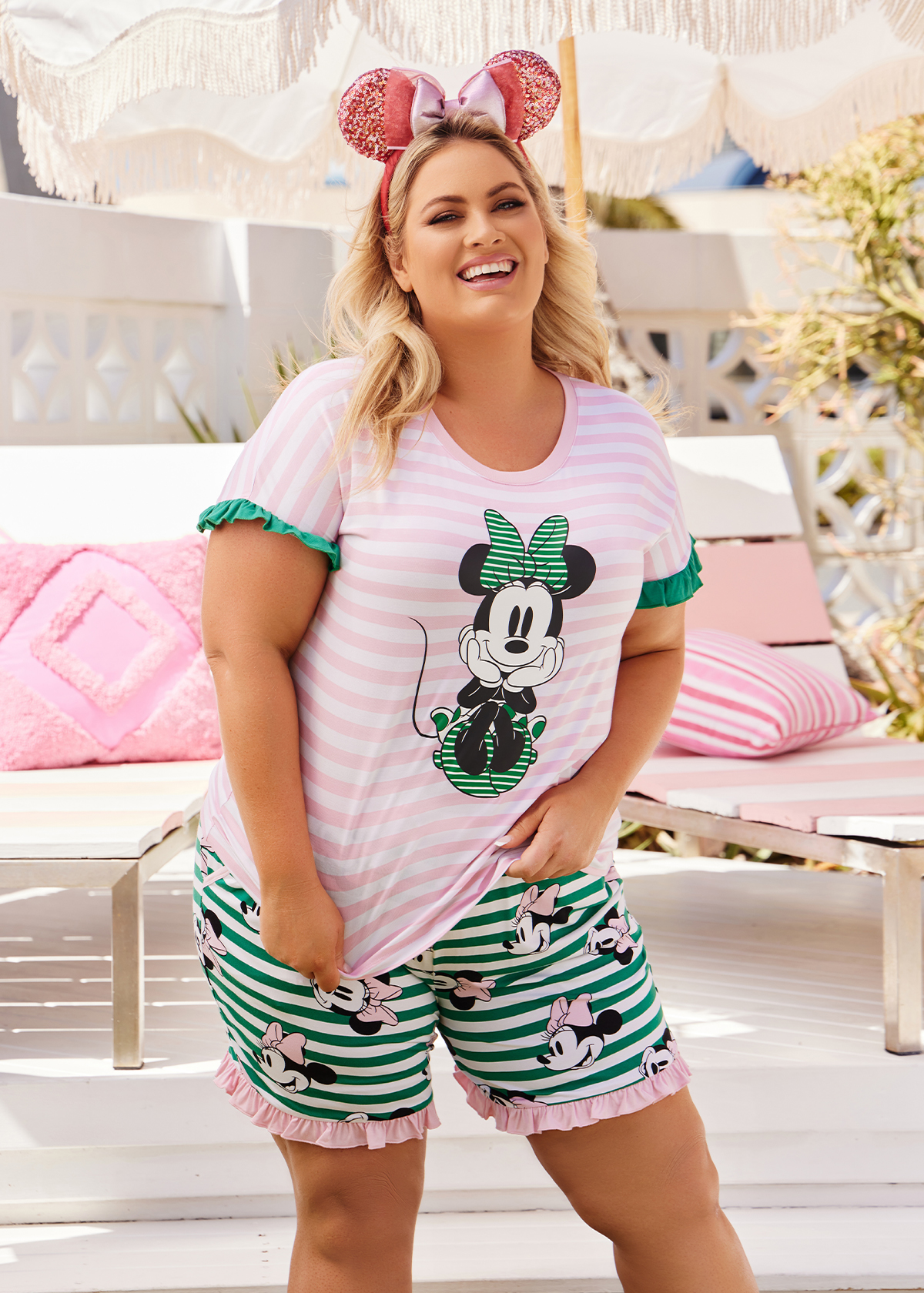Shop Plus Size Minnie Mouse Stripe Pyjama Short, Multi | Taking Shape AU