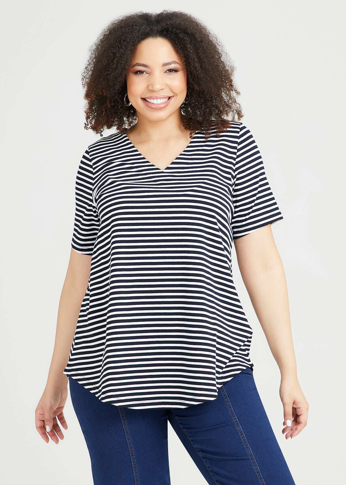 Shop Plus Size Organic V-neck Stripe Basic Tee in Stripes | Sizes 12-30 ...