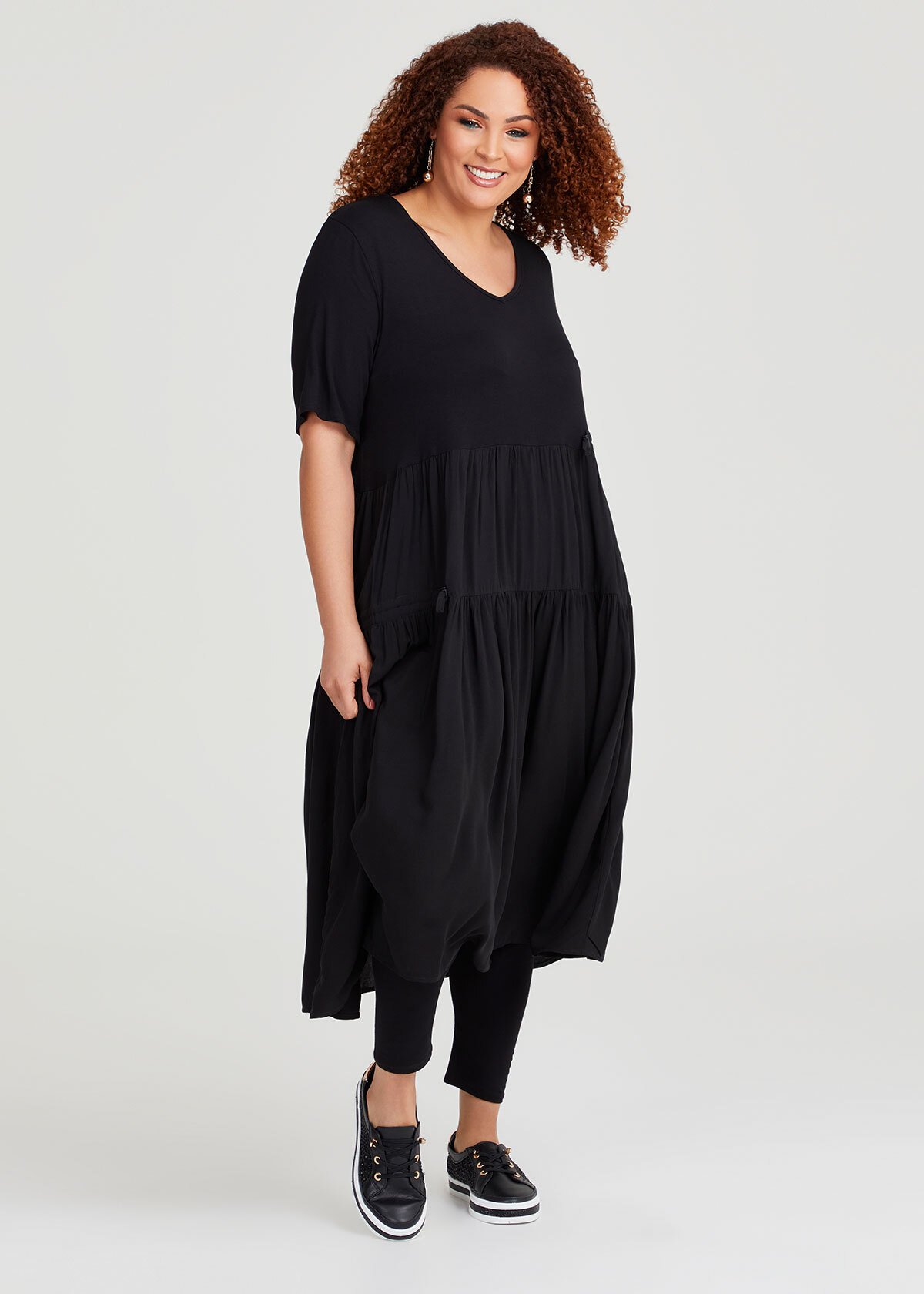 Shop Plus Size Natural Enya Tier Dress in Black | Taking Shape AU