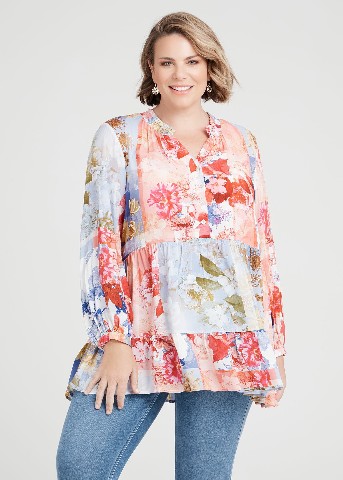 Shop Plus Size Natural Patchwork Print Top in Print | Taking Shape AU