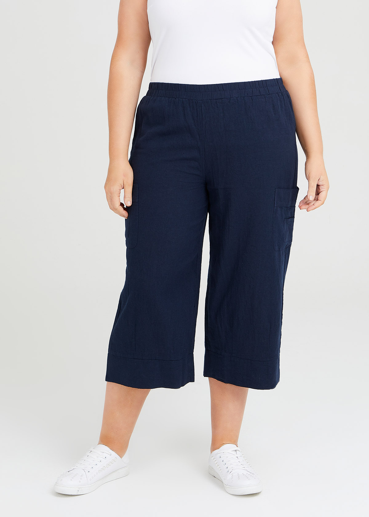 Shop Plus Size Linen Blend Pocket Crop Pant in Blue | Taking Shape AU