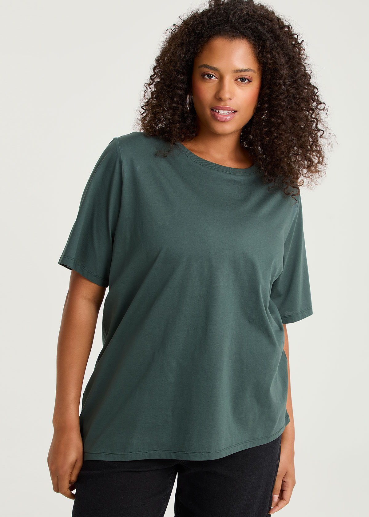 Taking Shape Cotton Asymmetric Crew Neck T-shirt Size 20 in Emerald - Plus Size Women's Tops & T Shirts