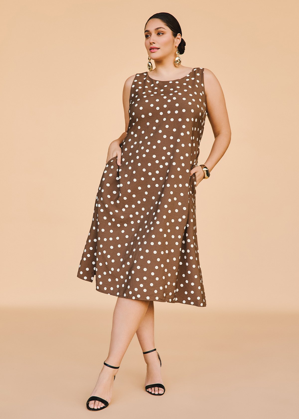 Shop Plus Size Julia Spot Midi Dress, Brown Taking Shape AU