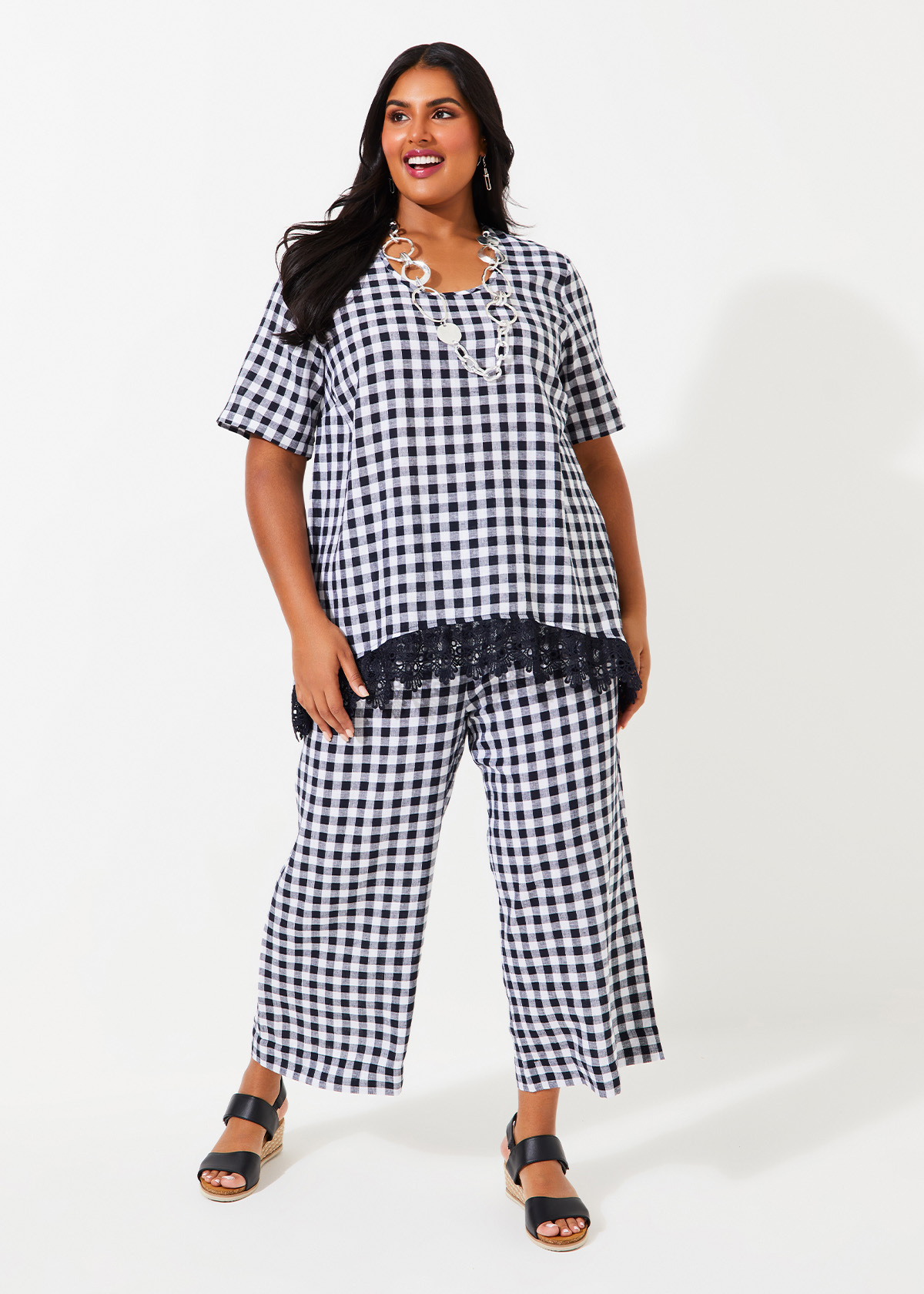 Shop Plus Size Linen Blend Check Crop Pant in Multi | Taking Shape AU