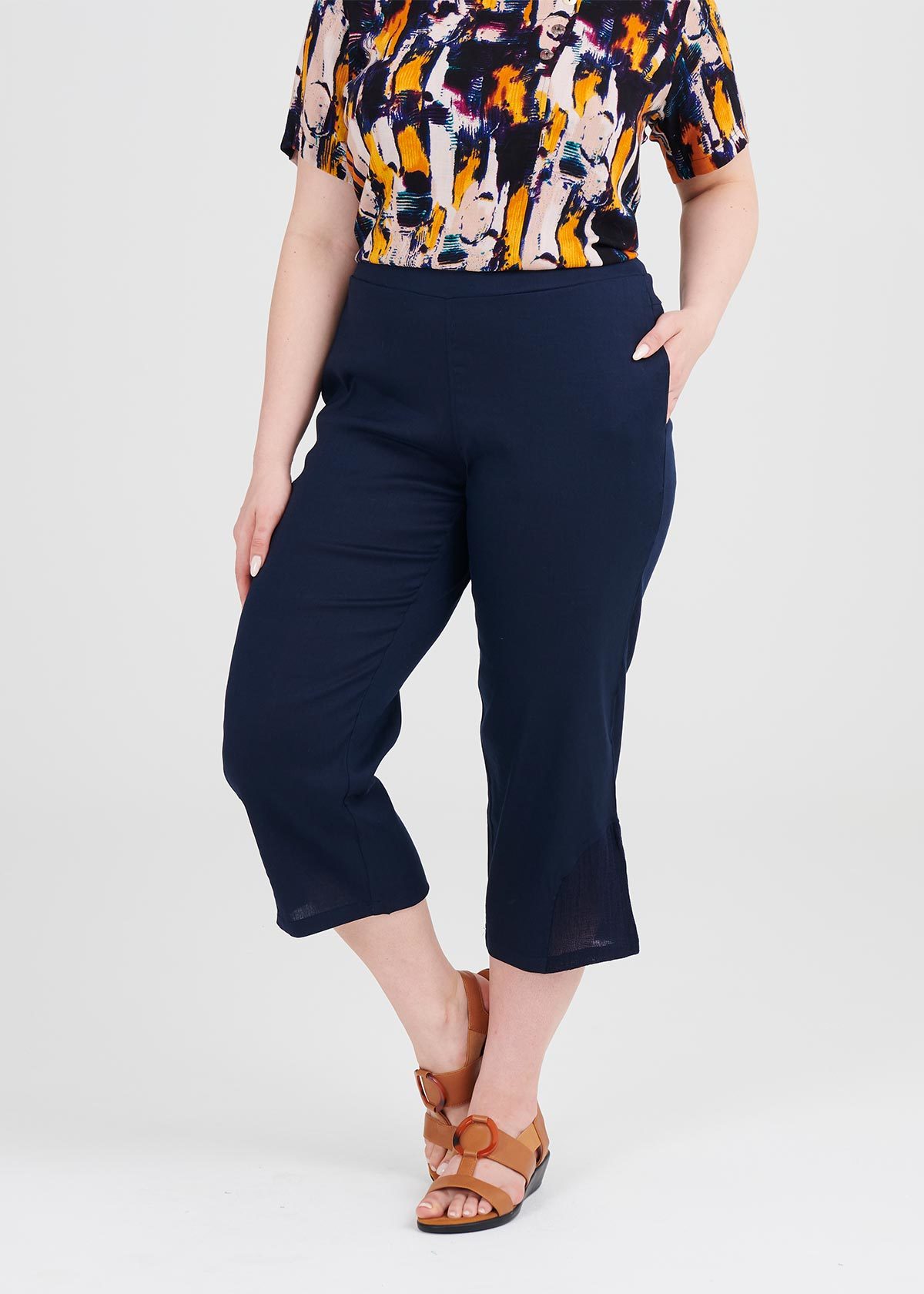 Shop Linen Breezy Crop Pant in Blue, Sizes 12-30 | Taking Shape AU