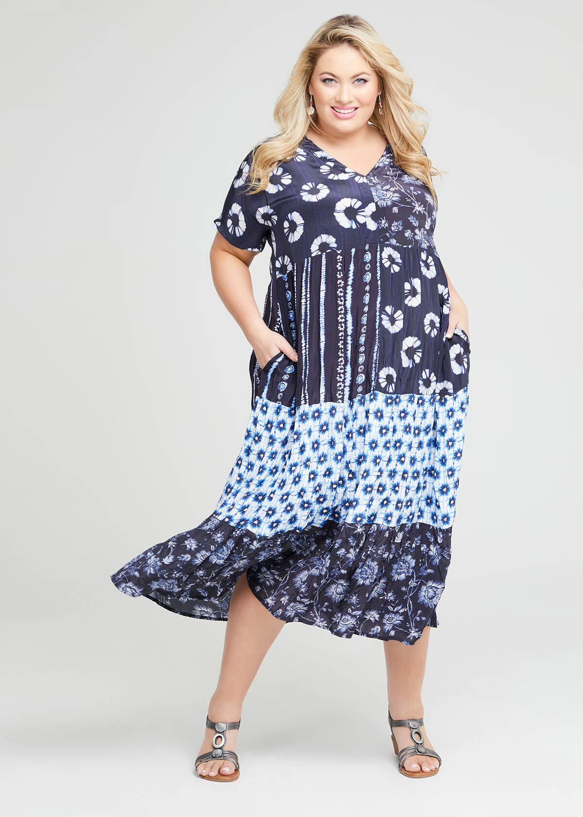 Shop Plus Size Natural Floral Tie Dye Dress in Blue | Taking Shape AU