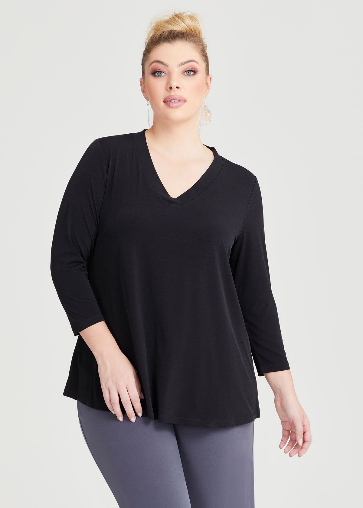 Shop Plus Size Katie Luna 3/4 Sleeve Top in Black | Taking Shape AU