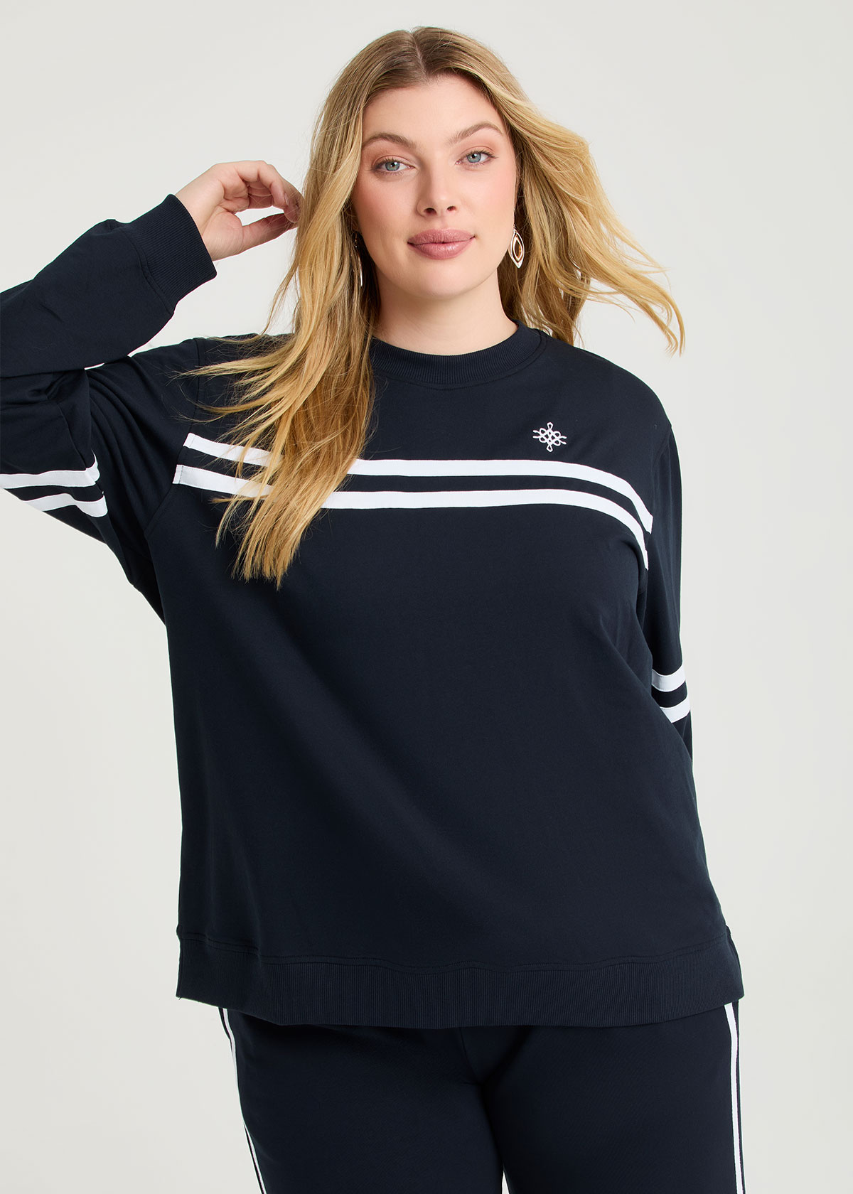 Taking Shape Cotton Chest Stripe Sweatshirt Size 16 in Navy - Plus Size Women's Clothing