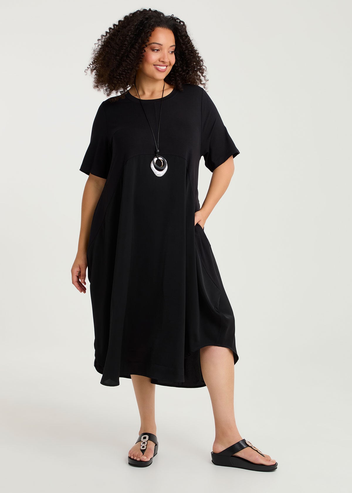 Taking Shape Natural Sadie Short Sleeves Spliced Dress Size 16 in Black, Natural Viscose - Plus Size Women's Dresses