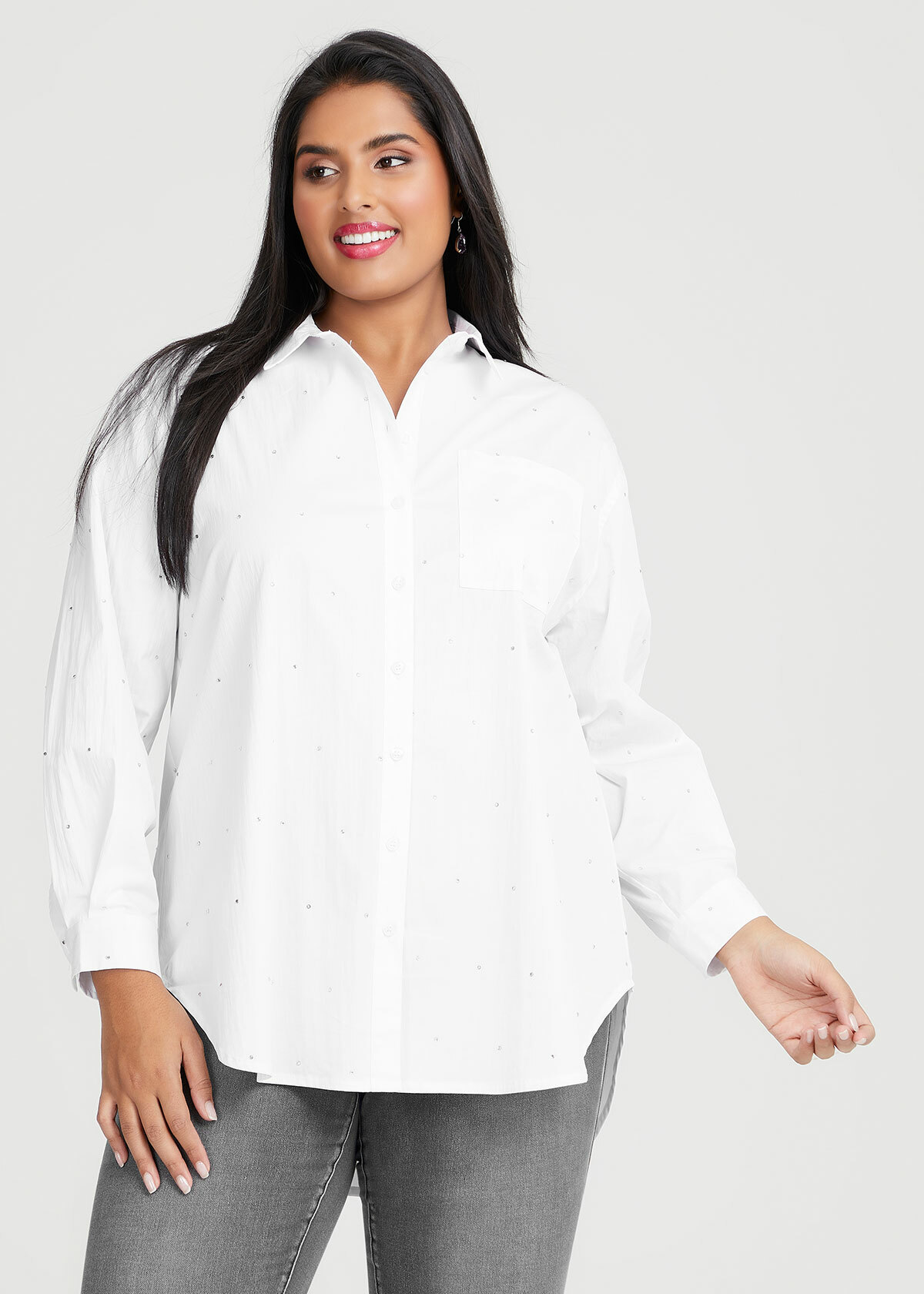 Shop Plus Size Cotton Poplin Diamontes Shirt in White | Taking Shape AU