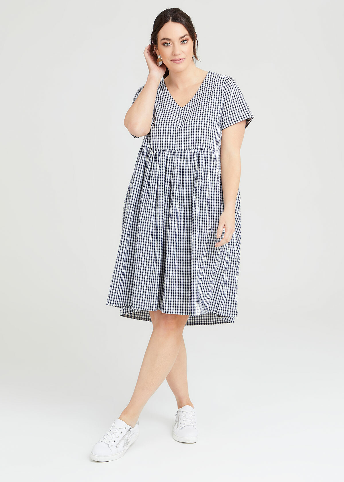 Shop Plus Size Cotton Gingham V-neck Dress in Multi | Taking Shape AU