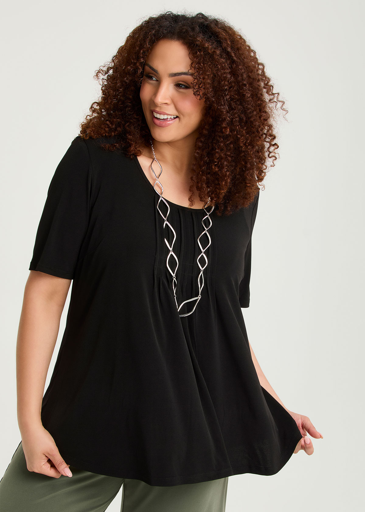 Taking Shape Pintuck Detail Top Size 14 in Black, Natural Viscose - Plus Size Women's Tops & T Shirts