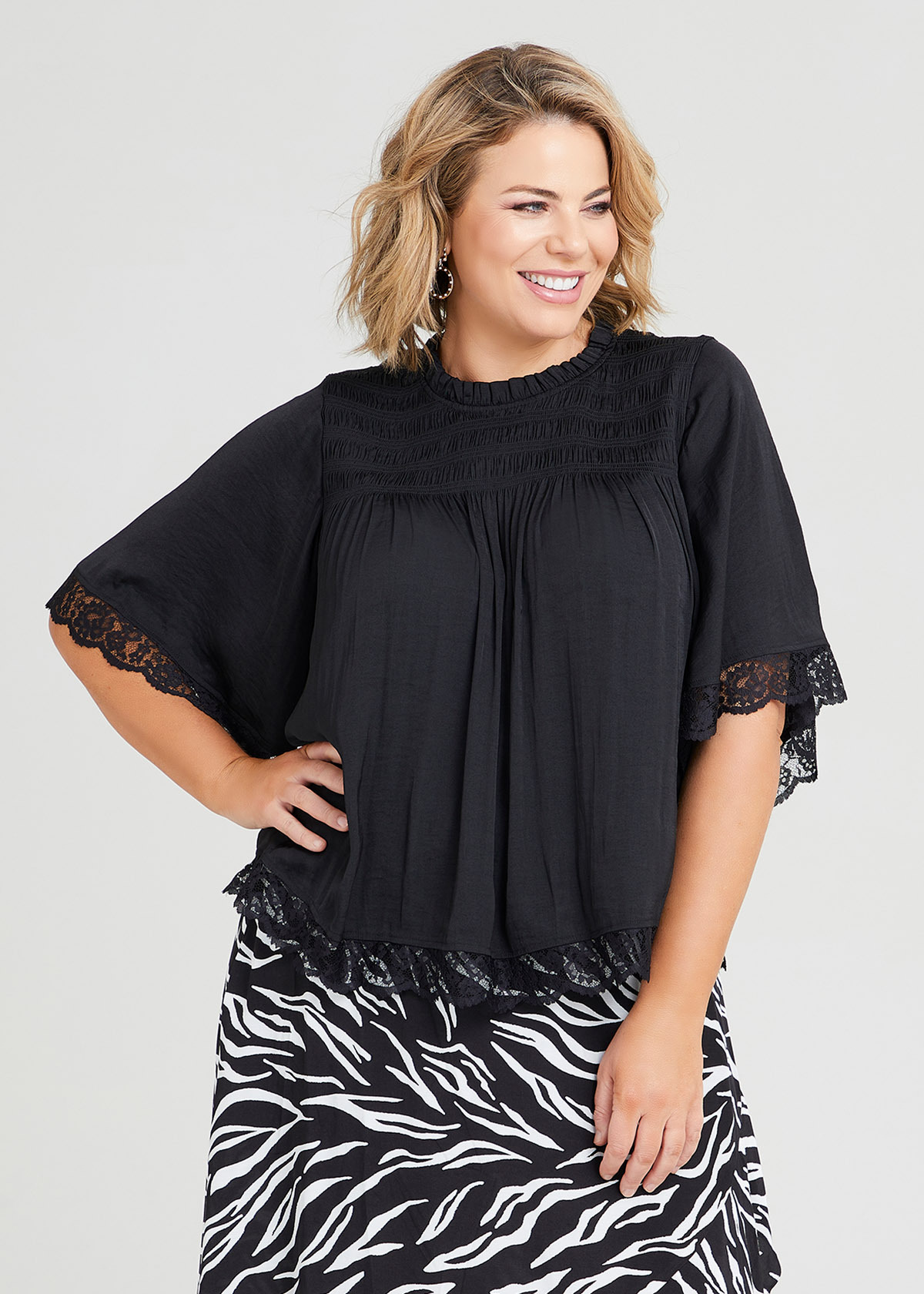 Shop Plus Size Luxe Harlow Shirring Top in Black | Taking Shape AU