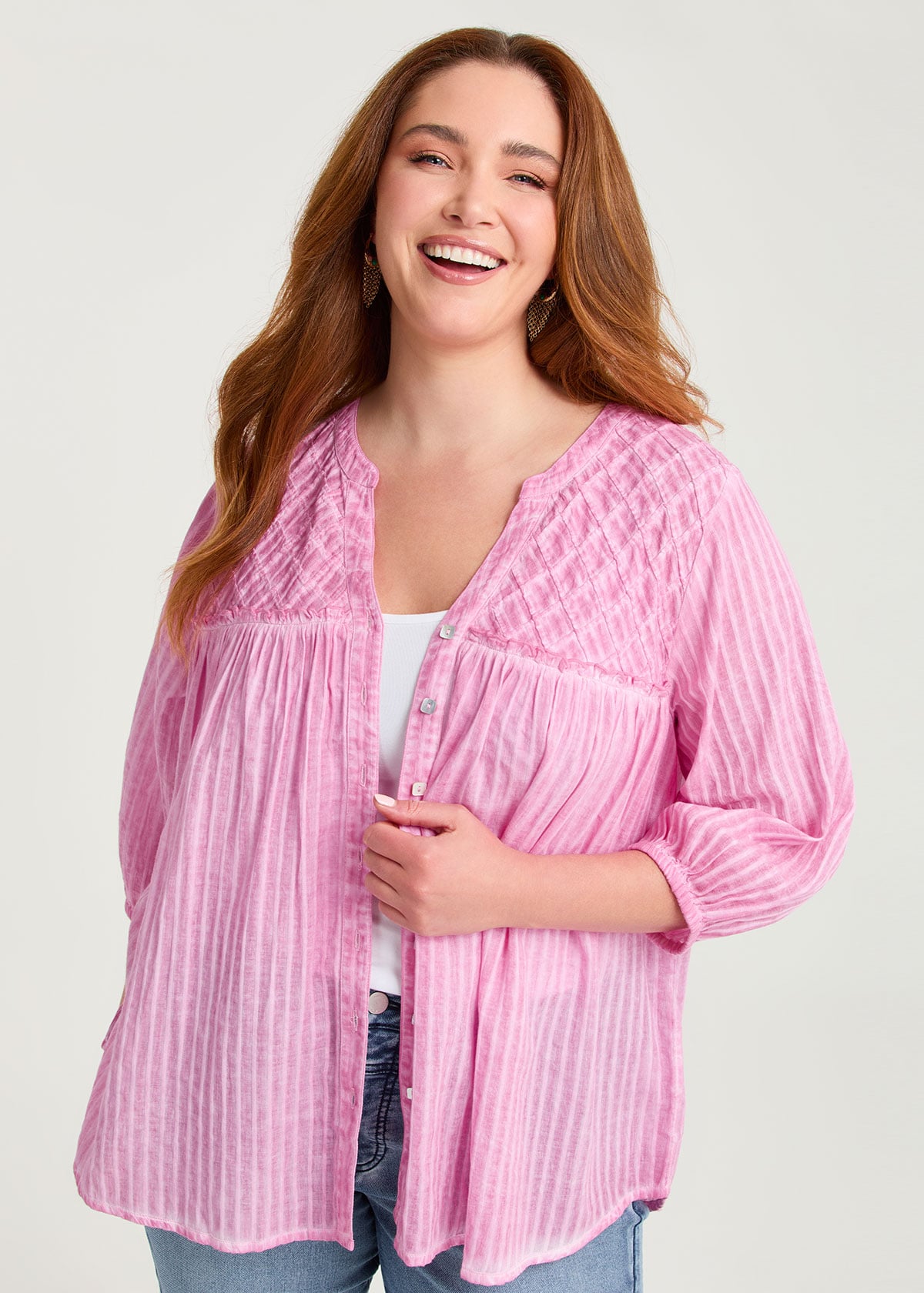 Taking Shape Cotton Self Stripe Top Size 12 in MID Pink - Plus Size Women's