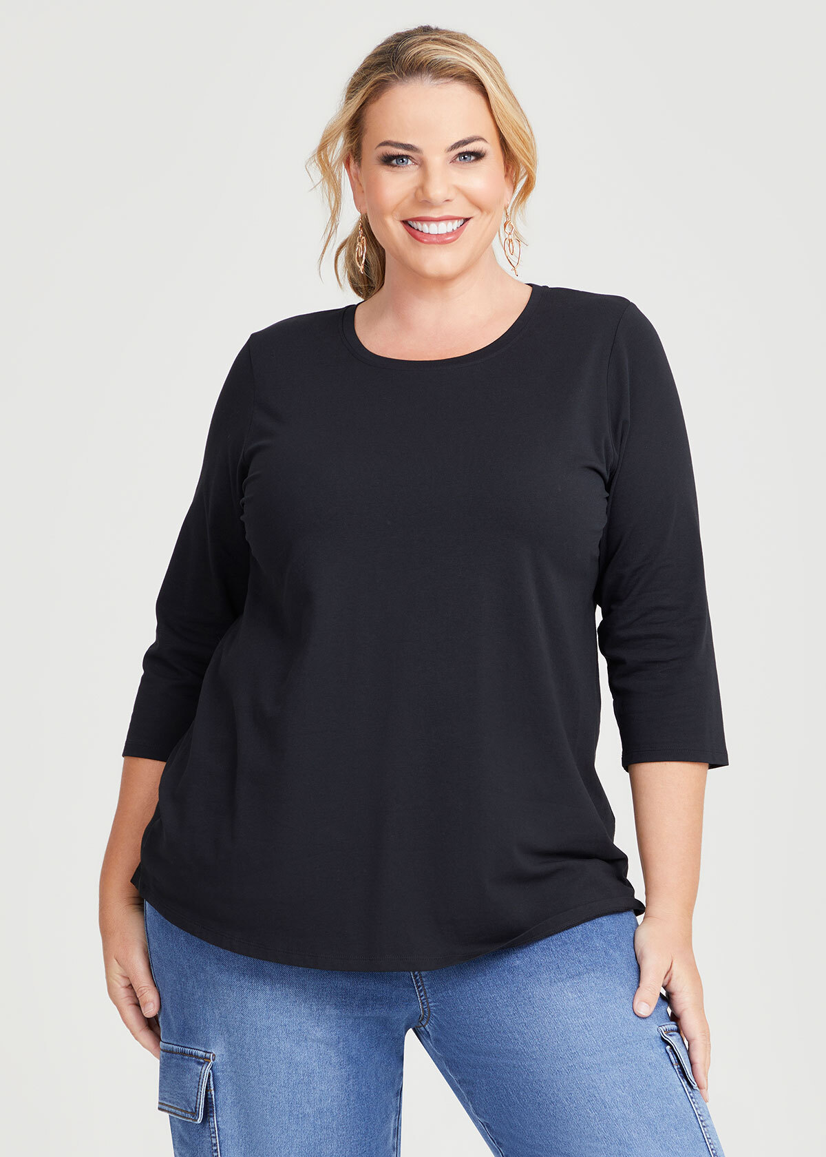 Shop Plus Size Australian Cotton 3/4 T-Shirt in Black | Taking Shape AU