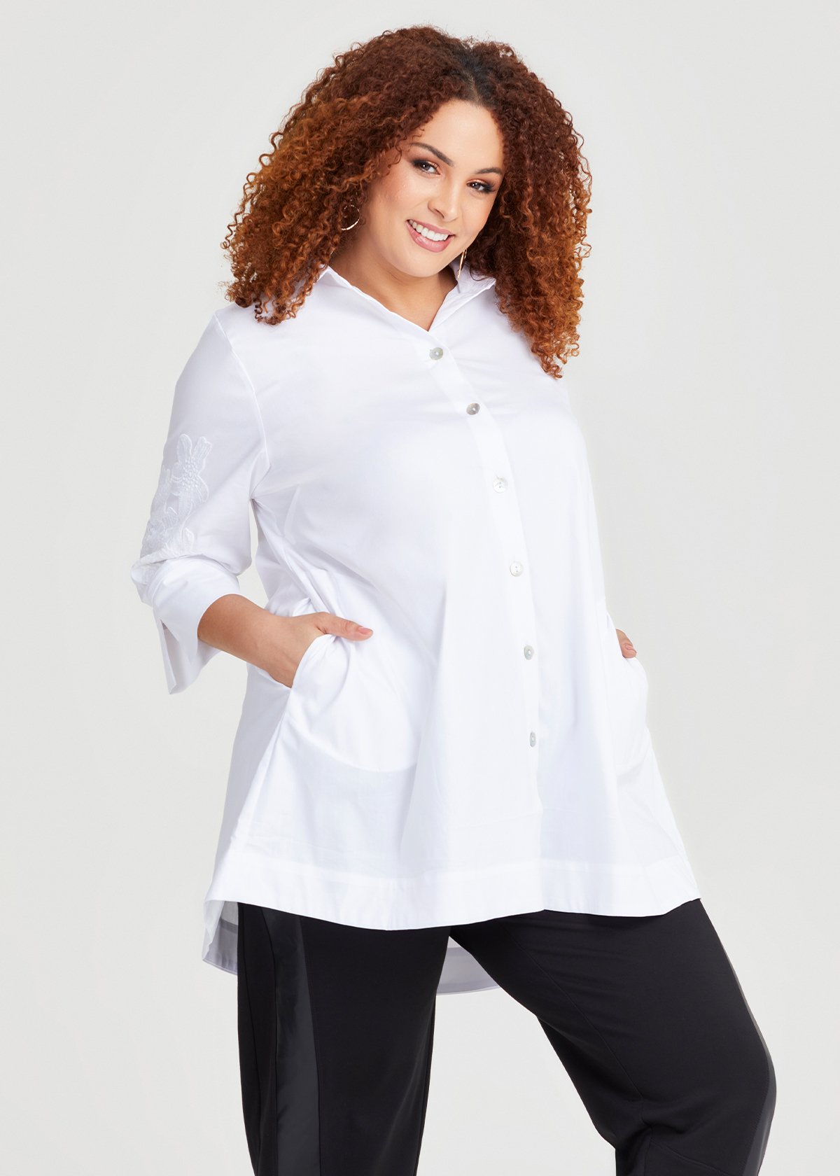 Shop Plus Size Lace Applique Cotton Shirt in White | Sizes 12-30 ...