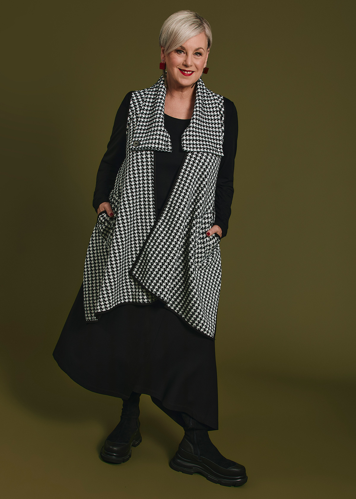 Check Ponte Drape Vest
