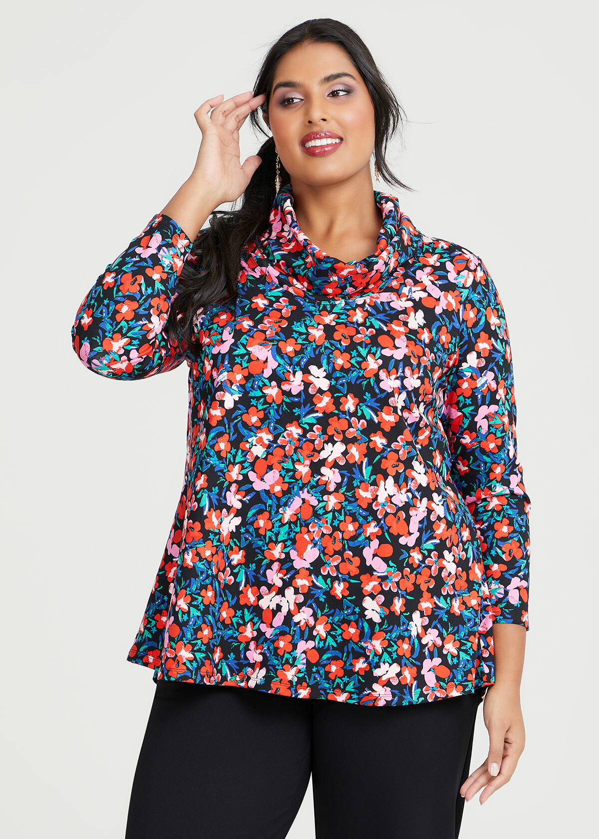 Shop Plus Size Fleur Print Ponte Top in Black | Sizes 12-30 | Taking ...