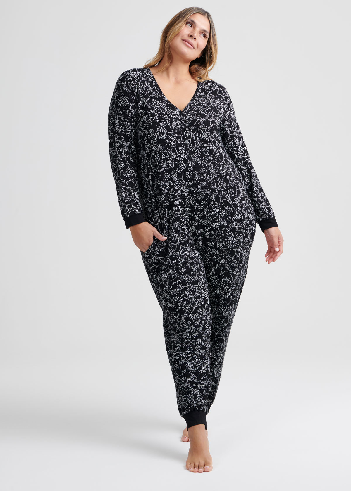 Shop Plus Size Floral Bamboo Lounge Onesie in Print Taking Shape AU