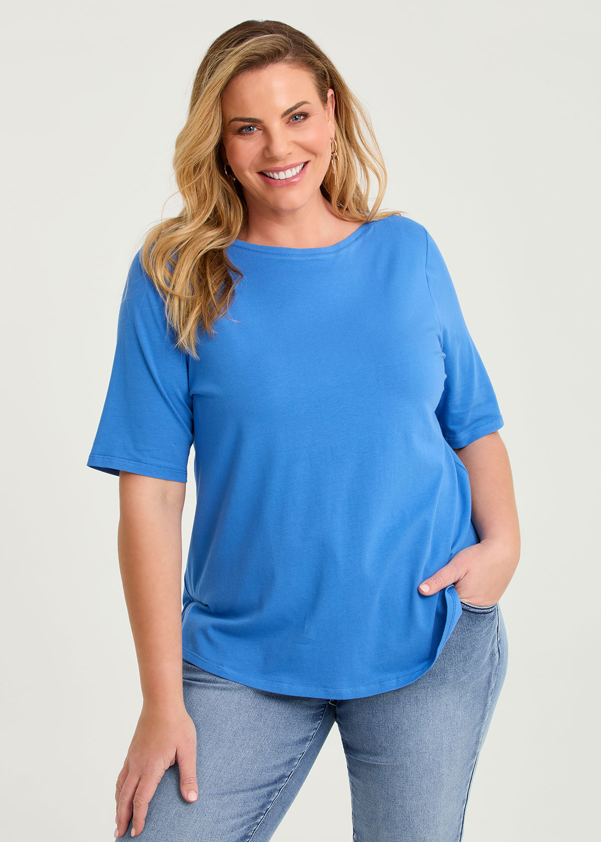 Taking Shape Organic Cotton Boat Neck Top Size 24 in Cornflower Blue - Plus Size Women's Tops & T Shirts