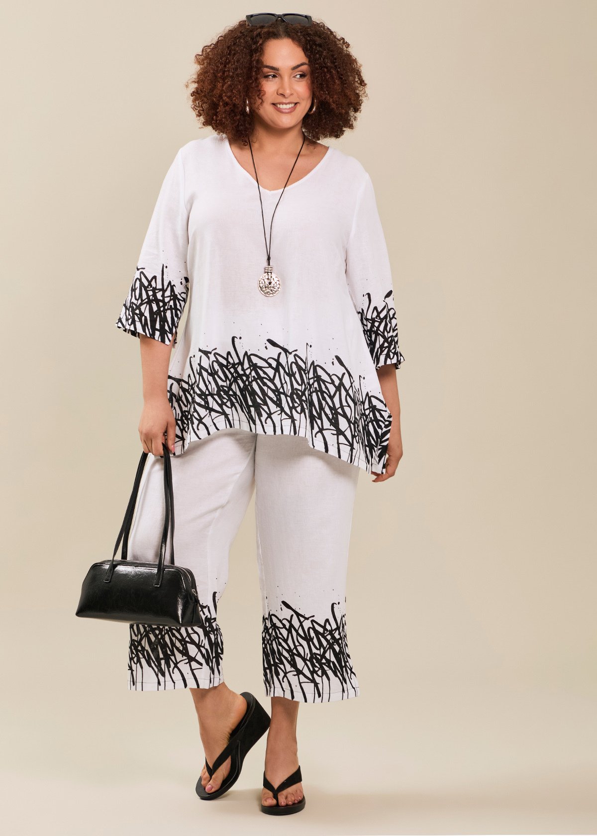 Graphic Linen Bamboo Crop Pant
