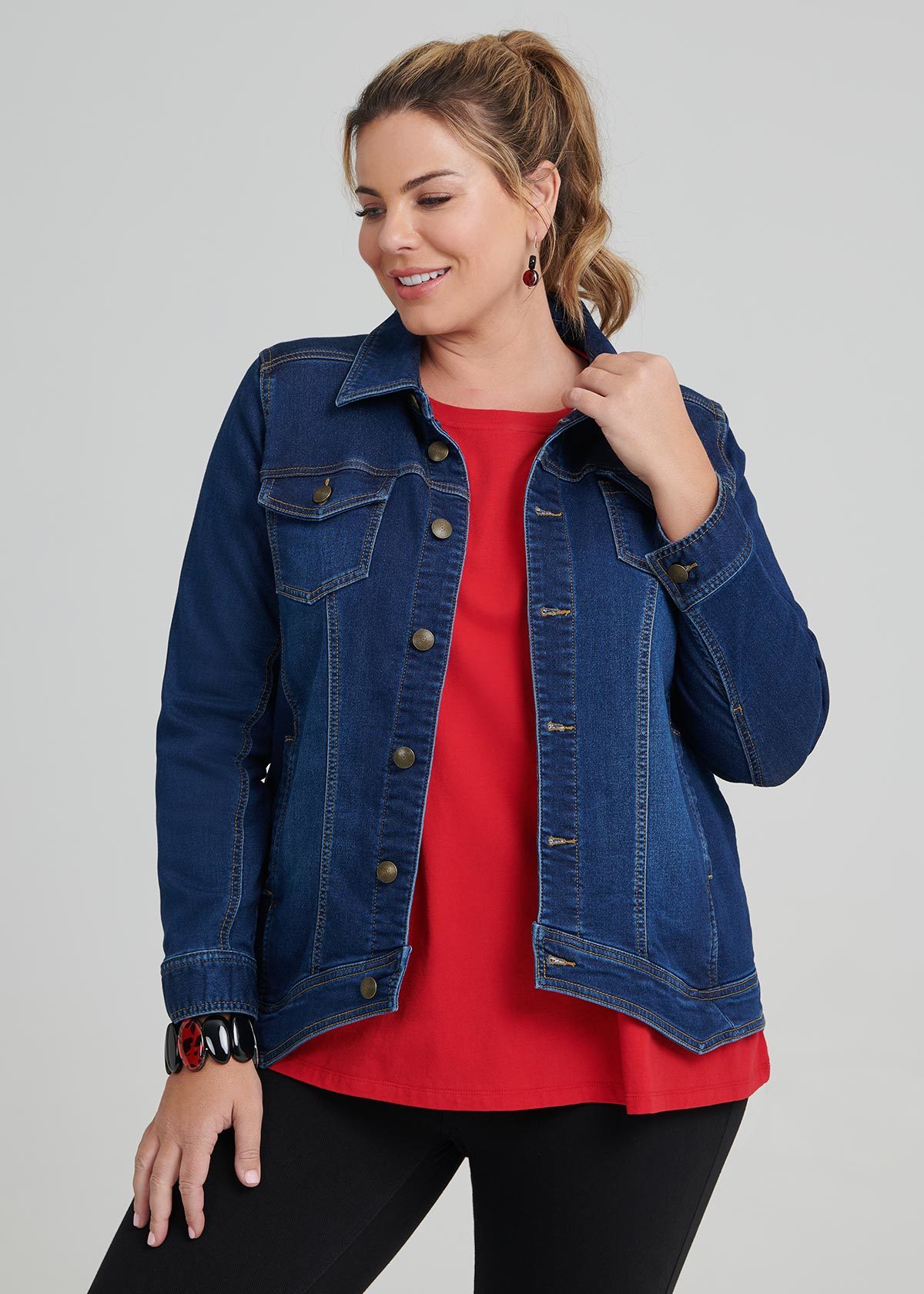 Shop Angle Hem Denim Jacket in Blue, Sizes 12-30 | Taking Shape AU