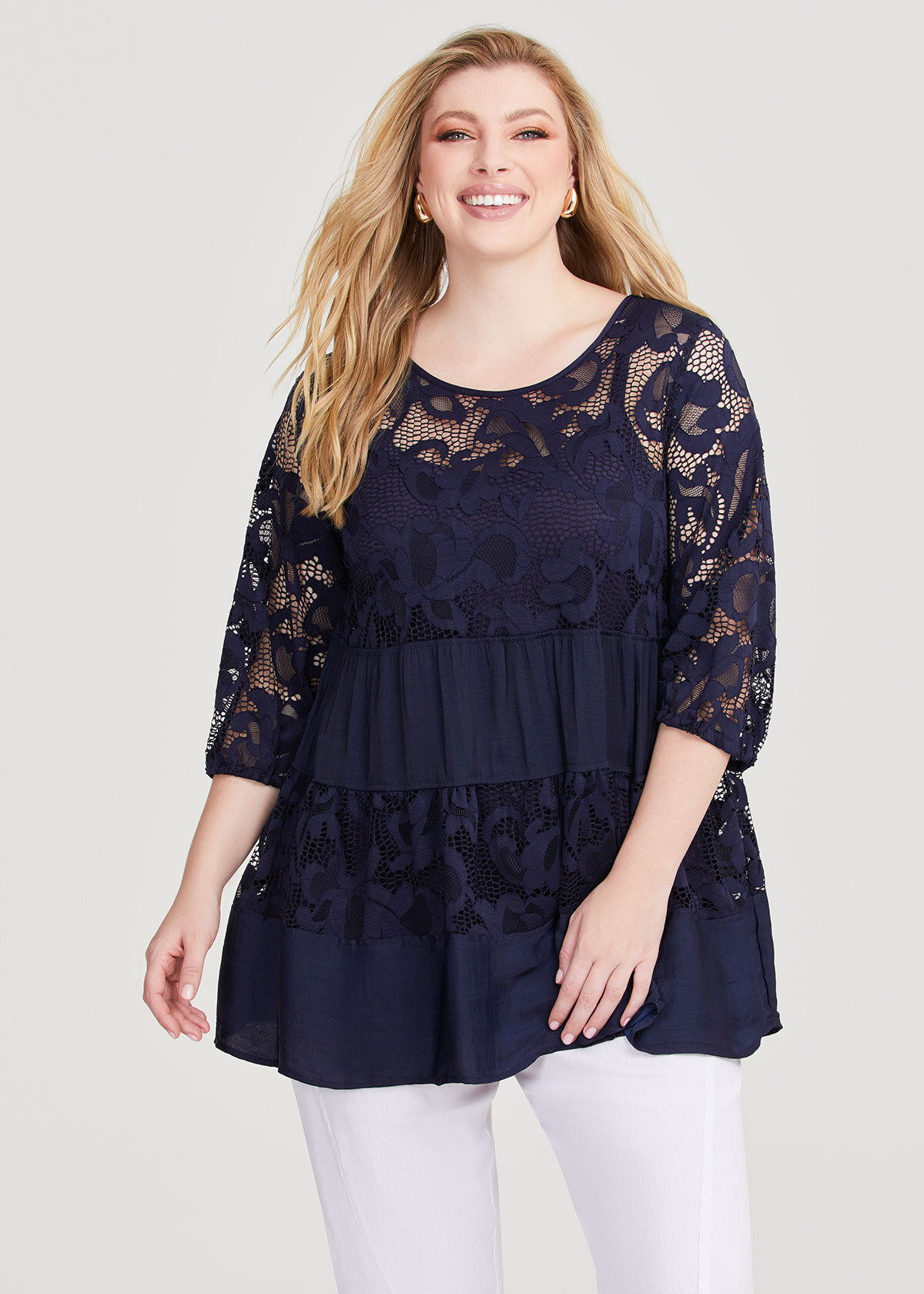 Shop Plus Size Lace & Luxe Tier Tunic in Blue | Taking Shape AU