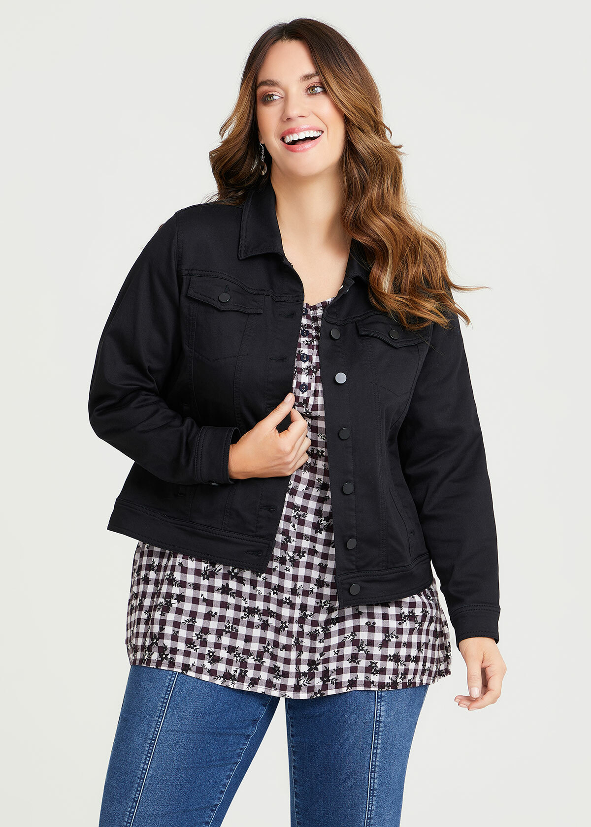 Shop Coloured Classic Denim Jacket in Black in sizes 12 to 30 | Taking ...