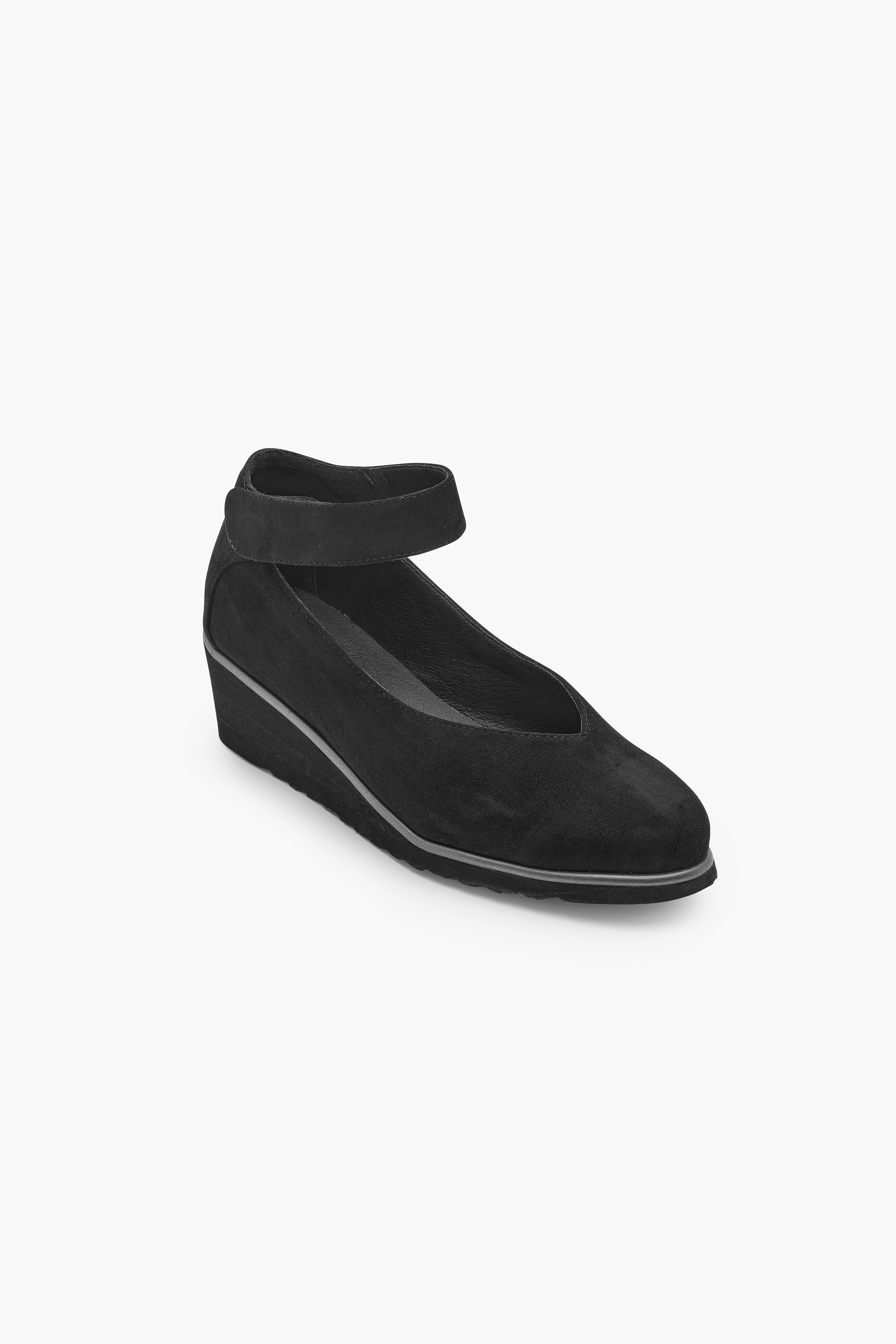 Shop Black Wedge Ankle Strap Court Comfortable Shoes Taking