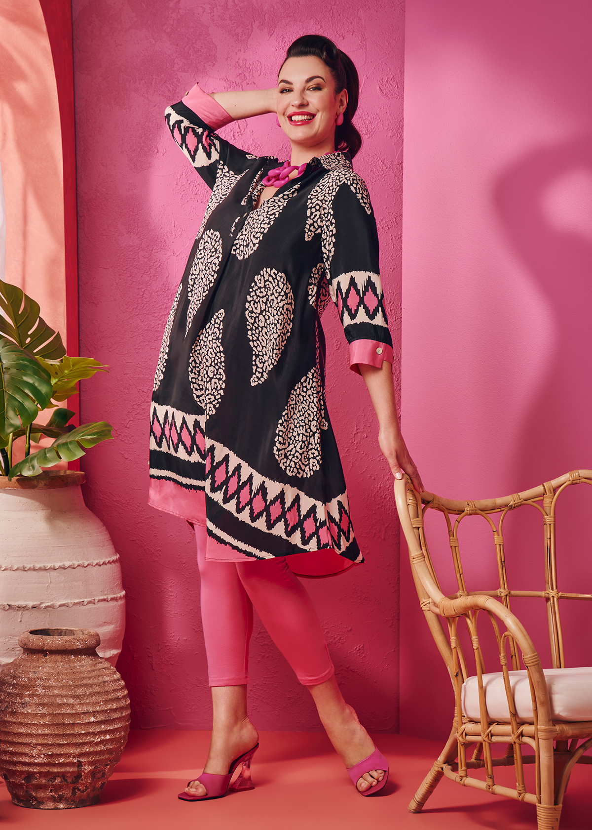 Shop Plus Size Revival Border Natural Swing Dress in Multi | Taking ...