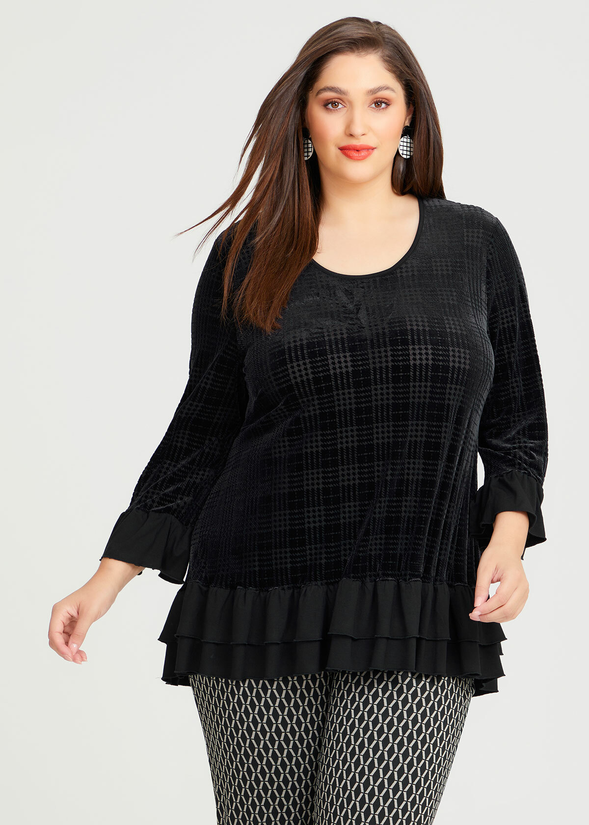 Shop Plus Size Velour Check Top in Black | Sizes 12-30 | Taking Shape NZ