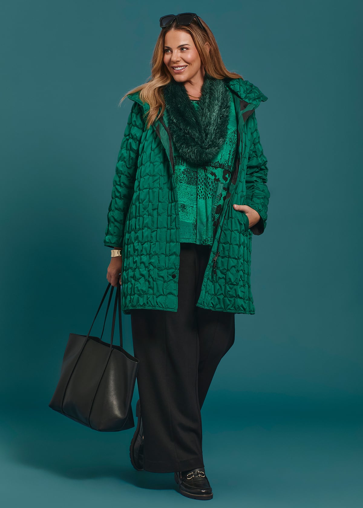 Shop Plus Size Pinch Tuck Taffeta Reversible Coat, Green | Taking