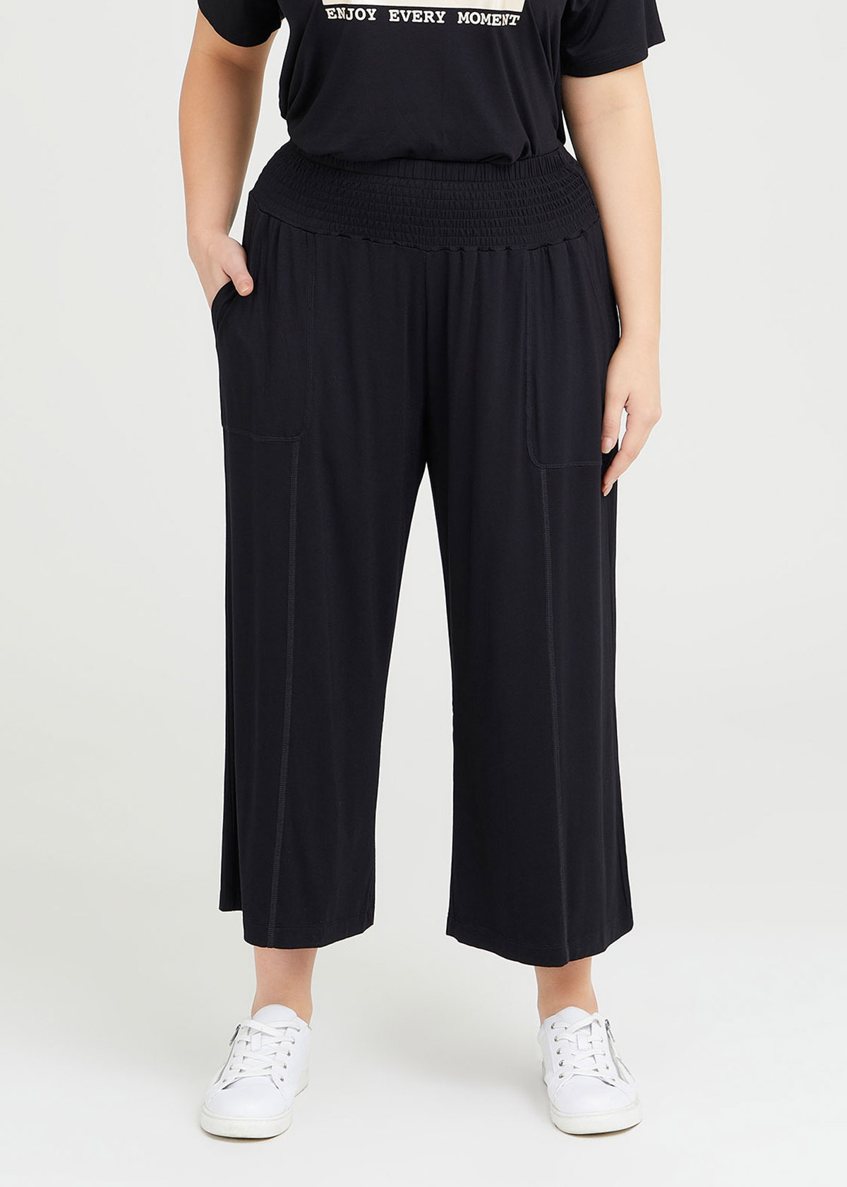 Shop Plus Size Bamboo Wide Leg Spliced Crop Pant in Black | Taking Shape AU