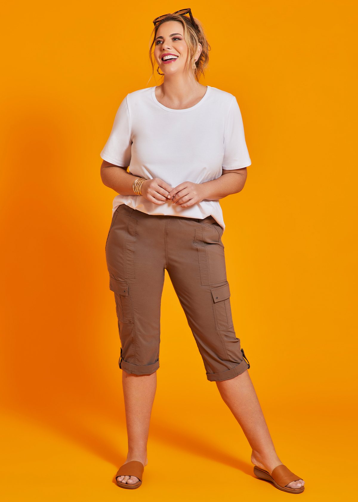 Shop Plus Size Castaway Cargo Crop Pant In Brown Taking Shape Au