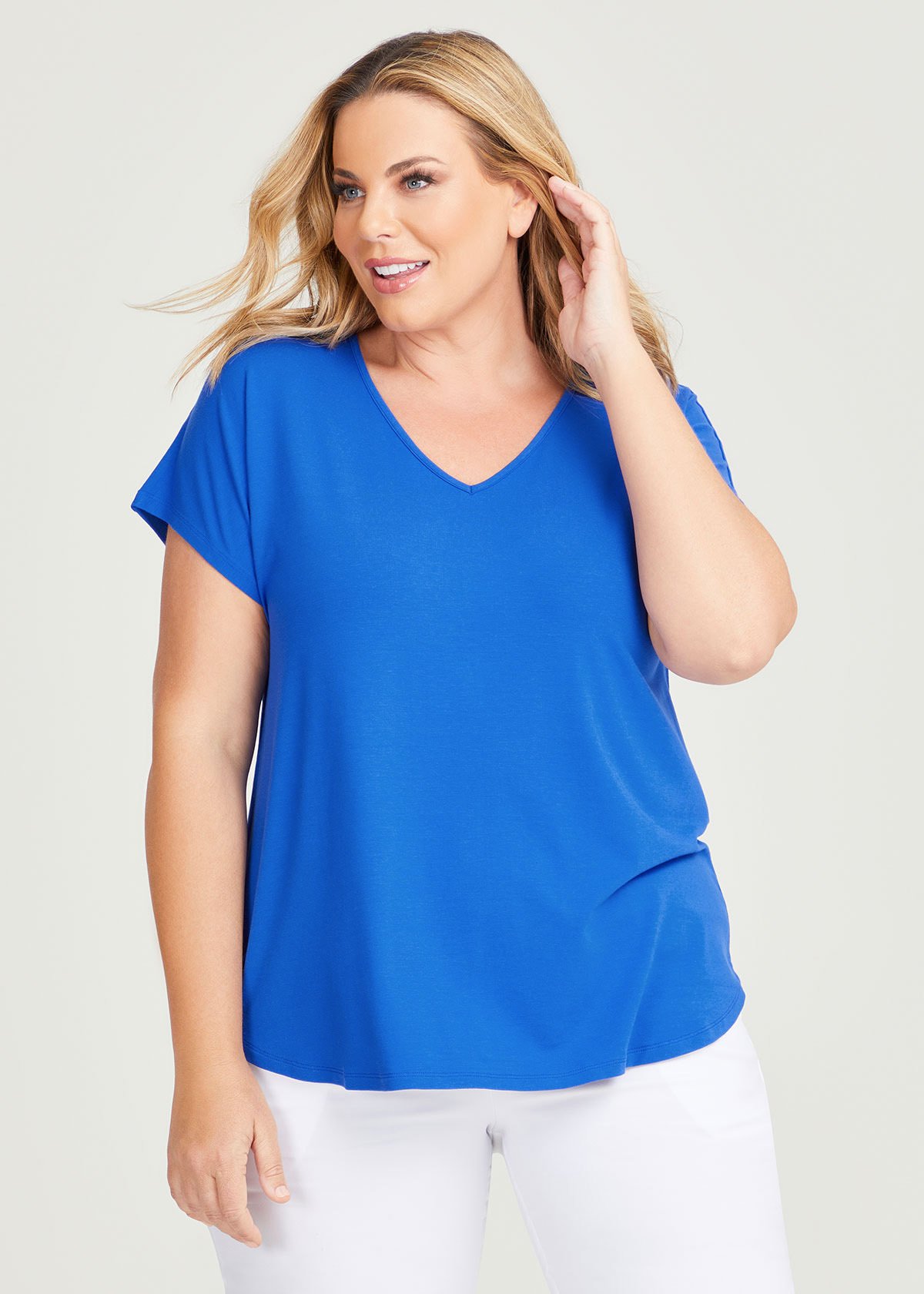 Shop Plus Size Natural Everyday V-neck Top in Blue | Sizes 12-30 ...