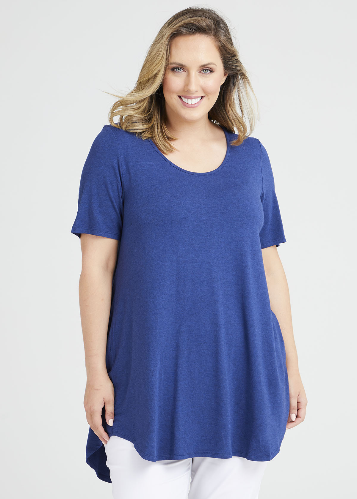 Bamboo Base Short Sleeve Top in Blue, Sizes 12-30 | Taking Shape NZ