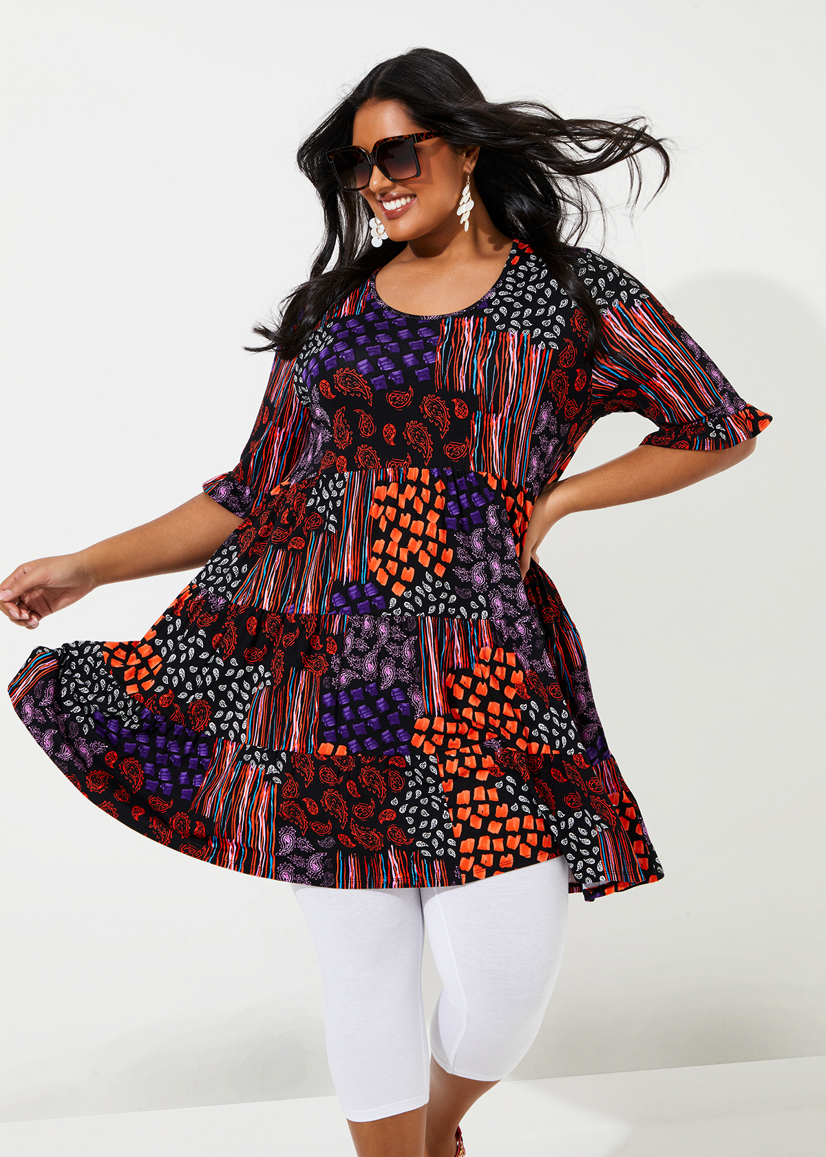 Shop Plus Size Natural Baroque Tier Tunic in Multi | Sizes 12-30 ...