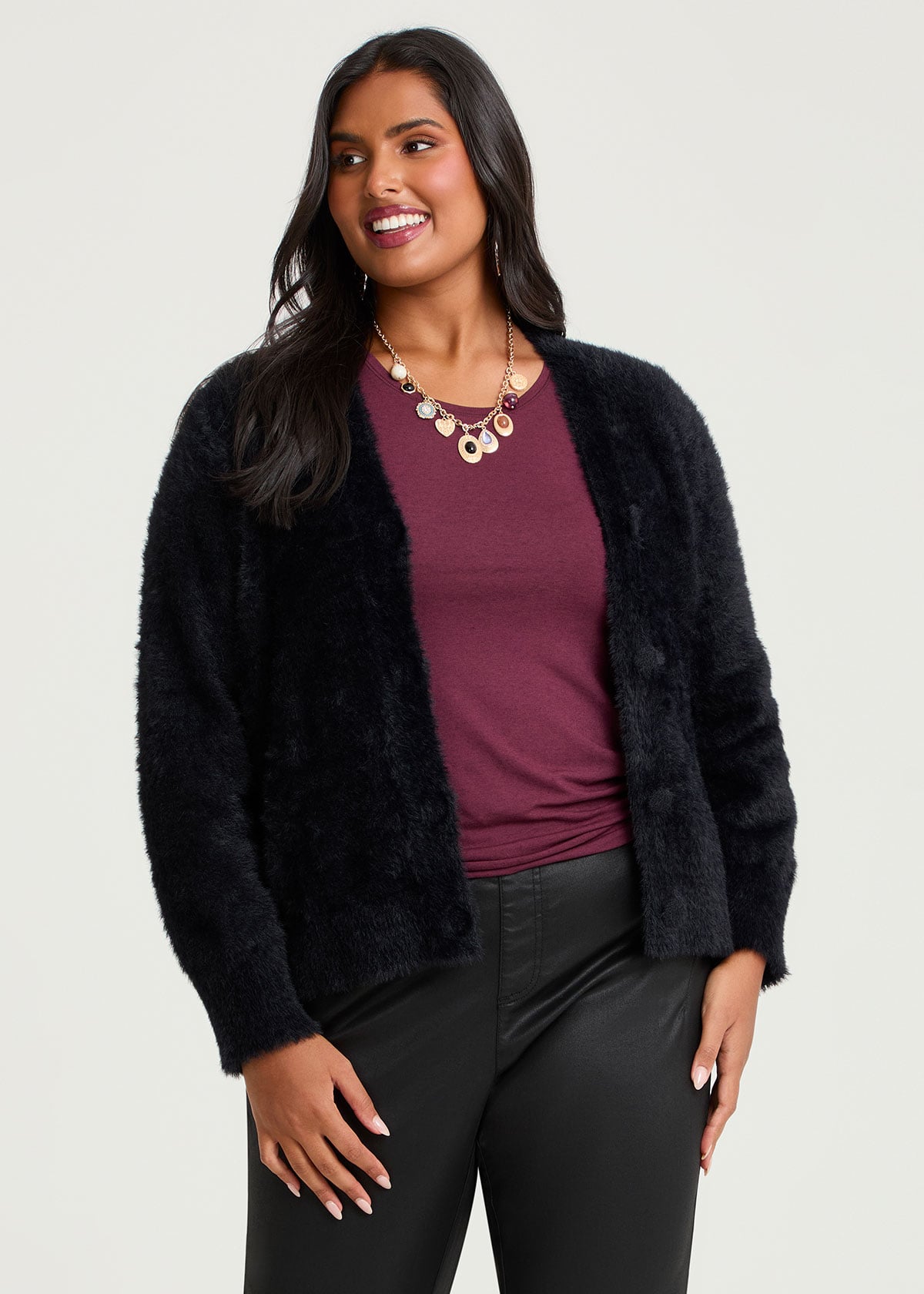 Shop Plus Size Fluffy Knit Short Cardigan, Black | Taking Shape NZ