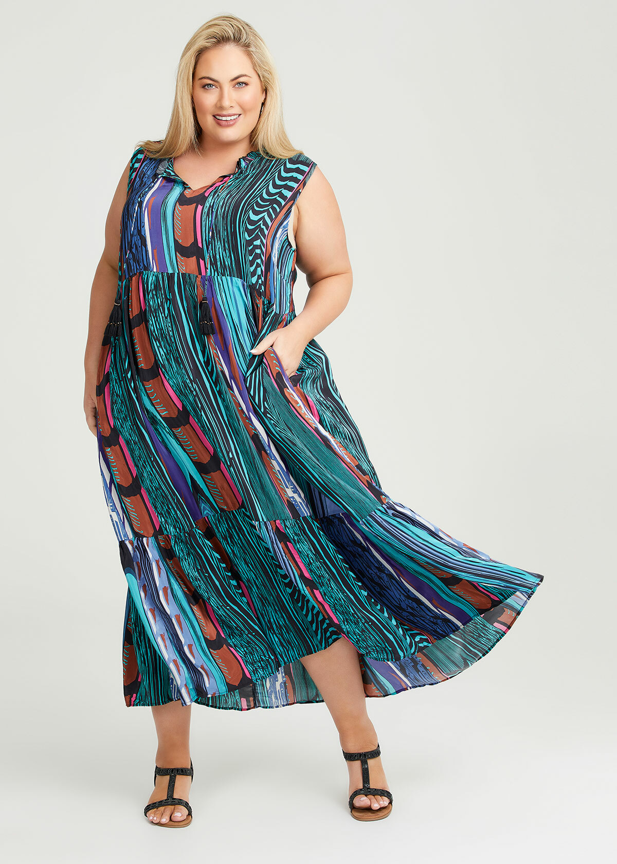 Shop Plus Size Natural Mali Tier Dress in Multi | Taking Shape AU