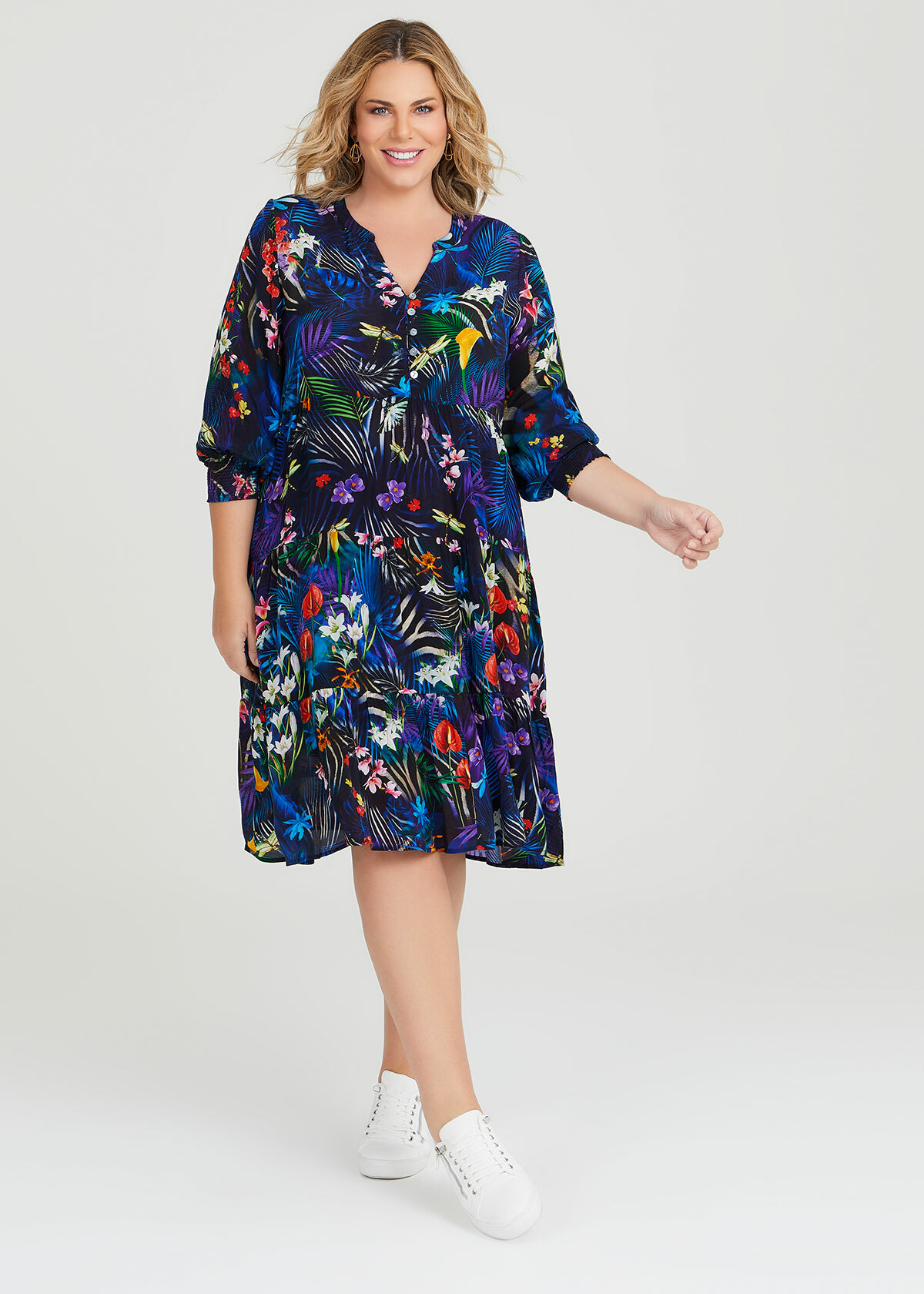 Shop Plus Size Natural Dark Tropical Dress in Multi | Taking Shape AU
