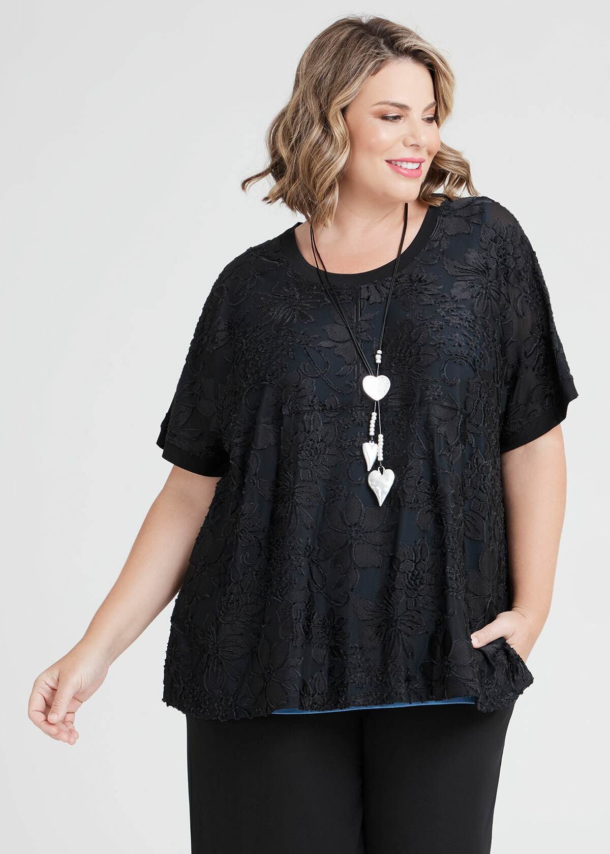 Shop Plus Size Rosetta Burnout Top in Black | Taking Shape AU
