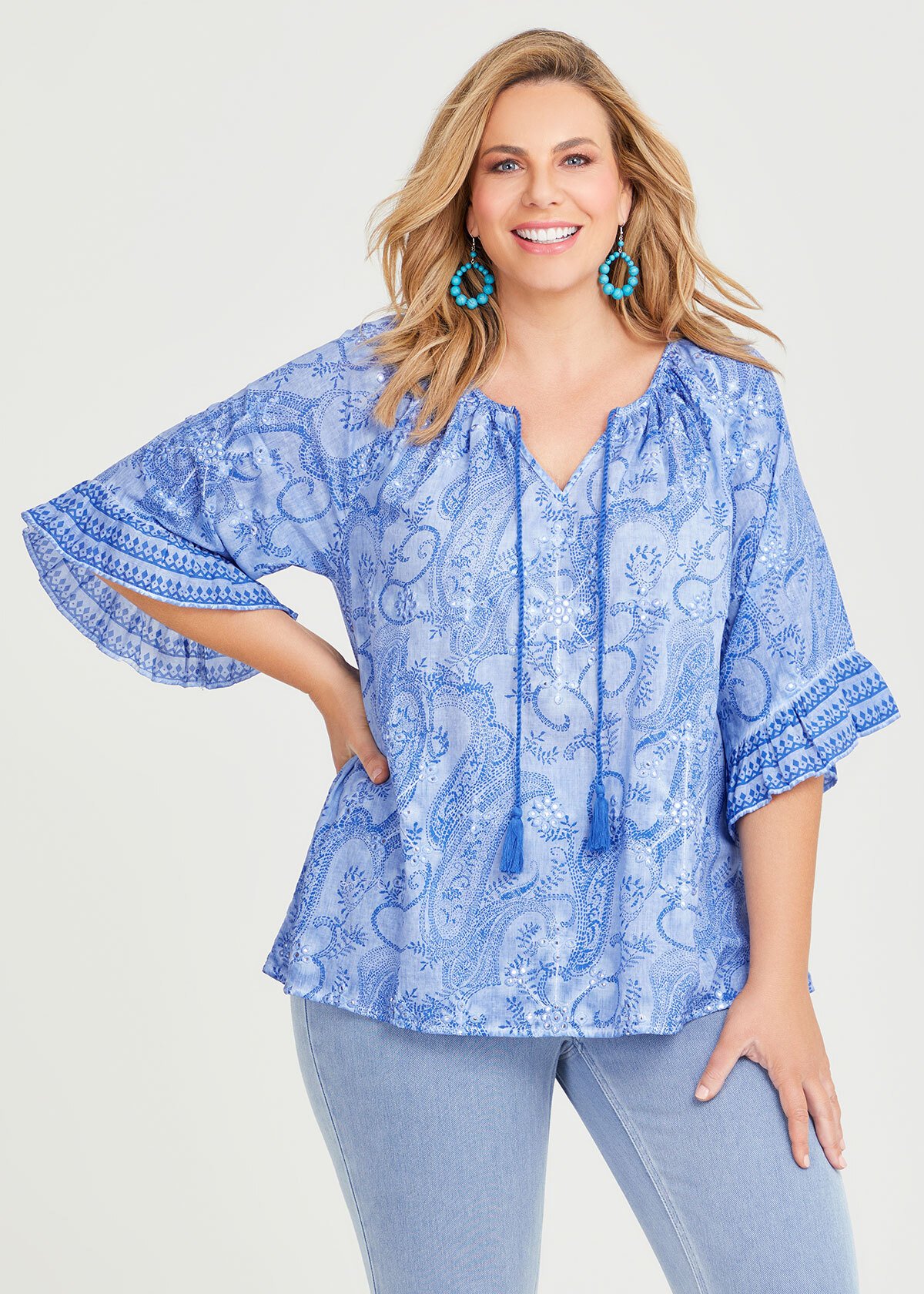 Shop Plus Size Cotton Embroidery Pigment Top in Blue | Taking Shape AU