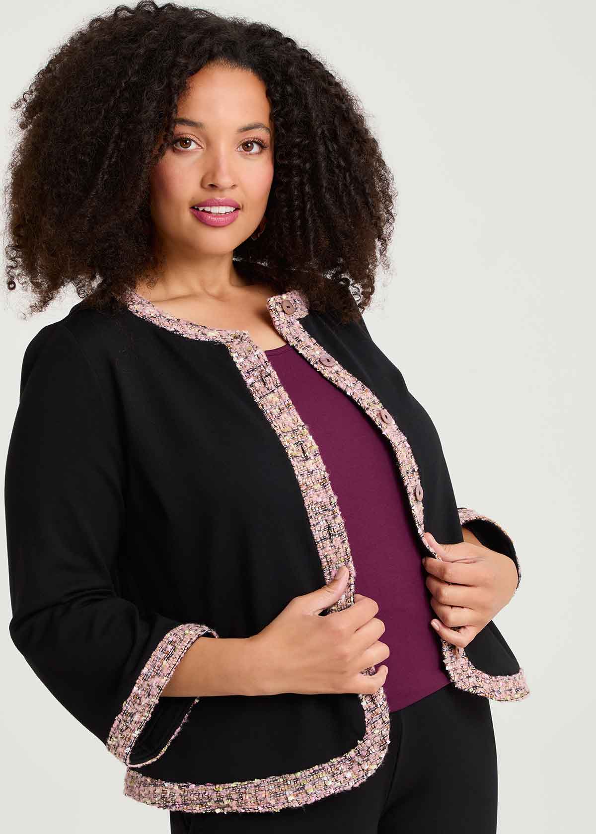 Taking Shape Coco Boucle & Bamboo Ponte Jacket Size 12 in Black - Plus Size Women's Coats & Jackets