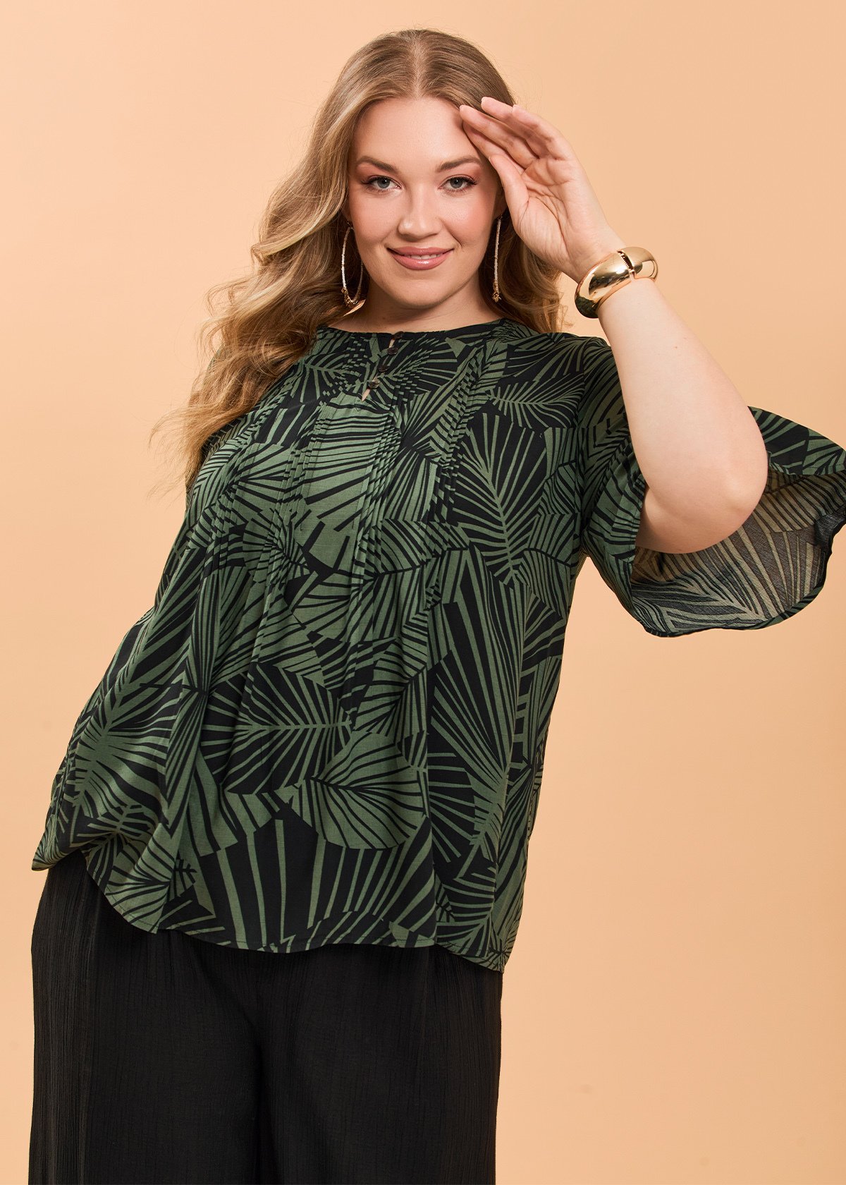Natural Palm Pintuck Top