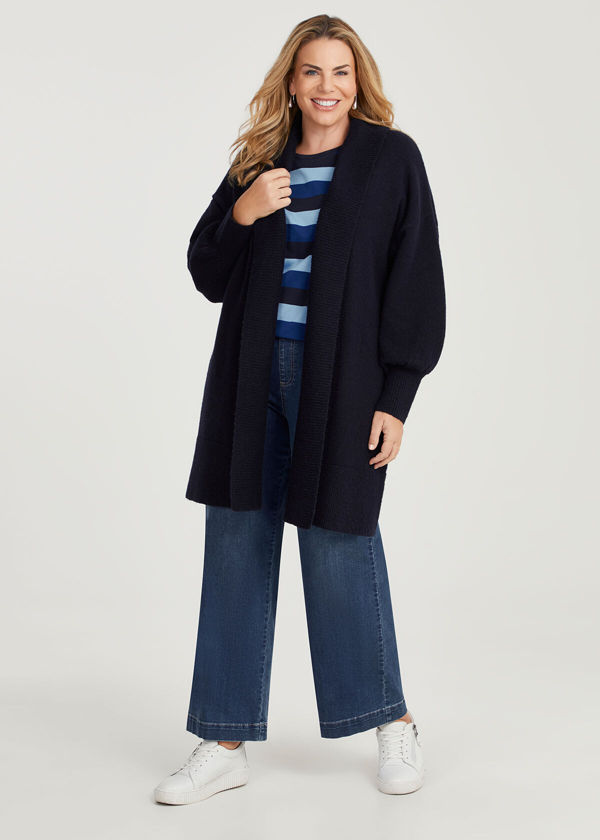 トップス A&S Bulky sleeve balloon cardigan short Ladies Oversized Cropped Short Balloon Pocket Chunky Knitted