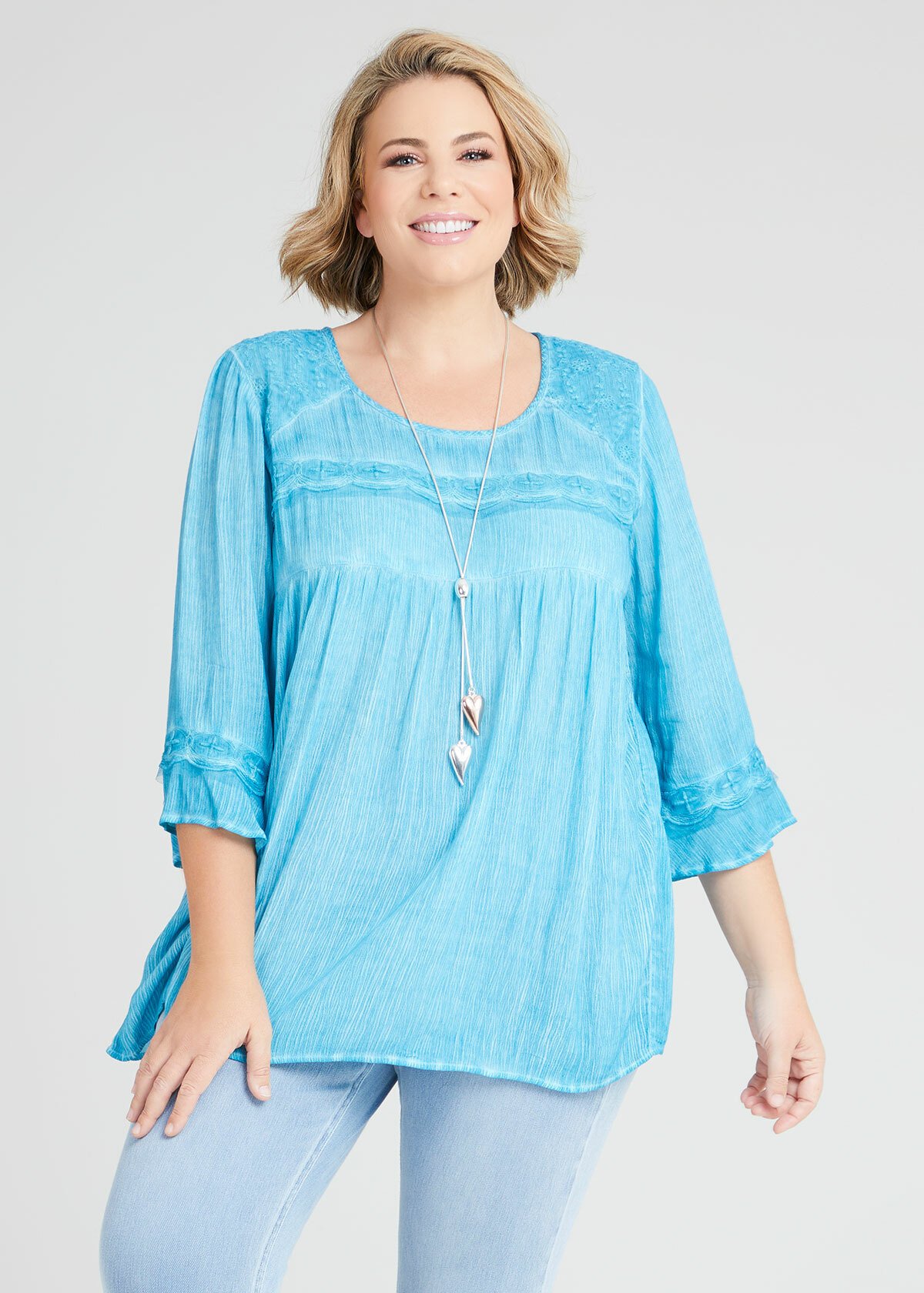 Shop Plus Size Natural Pigment Wash Boho Top in Blue | Taking Shape AU